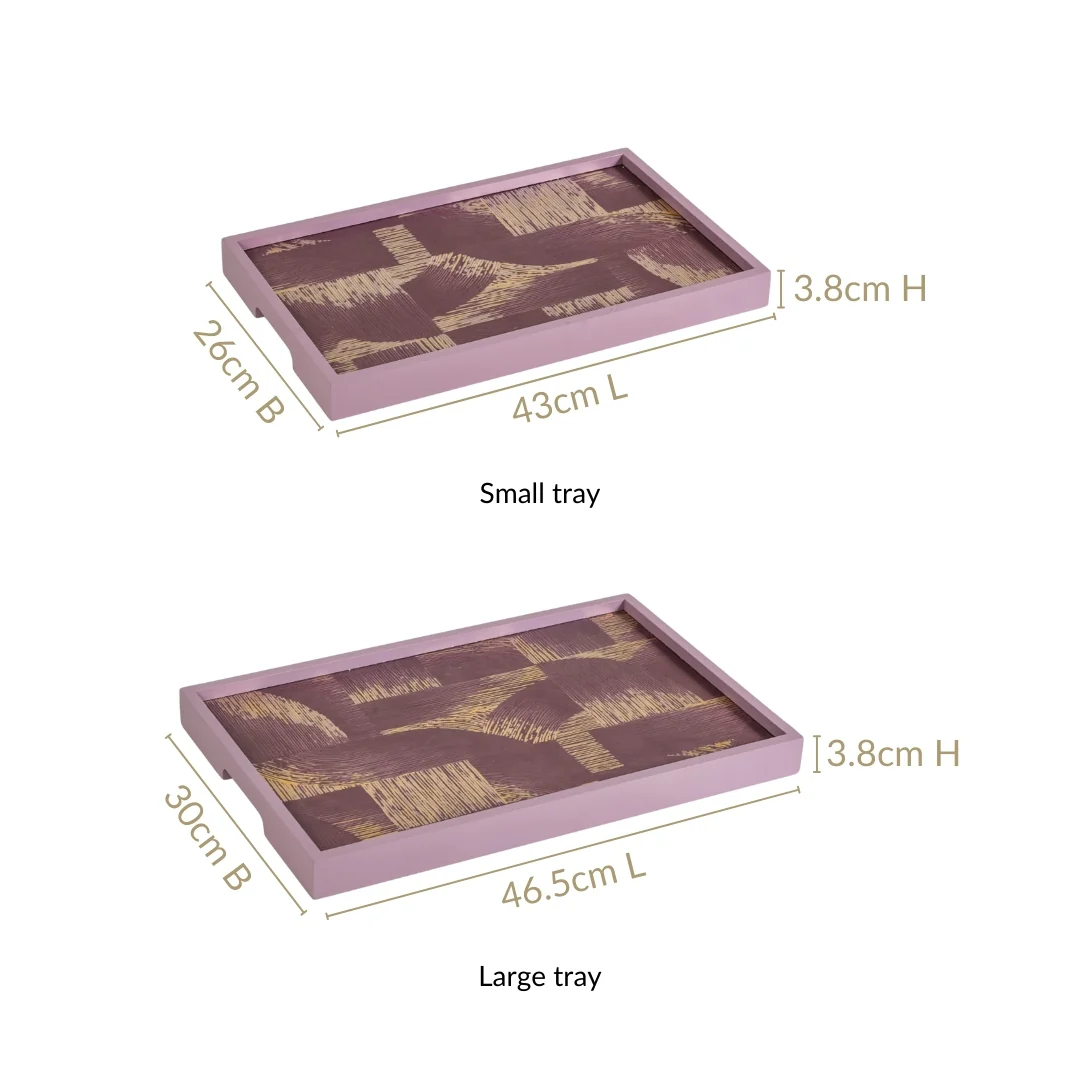 Modern Abstract Art Tray Set Of 2 Purple Matte Gold - Image 4