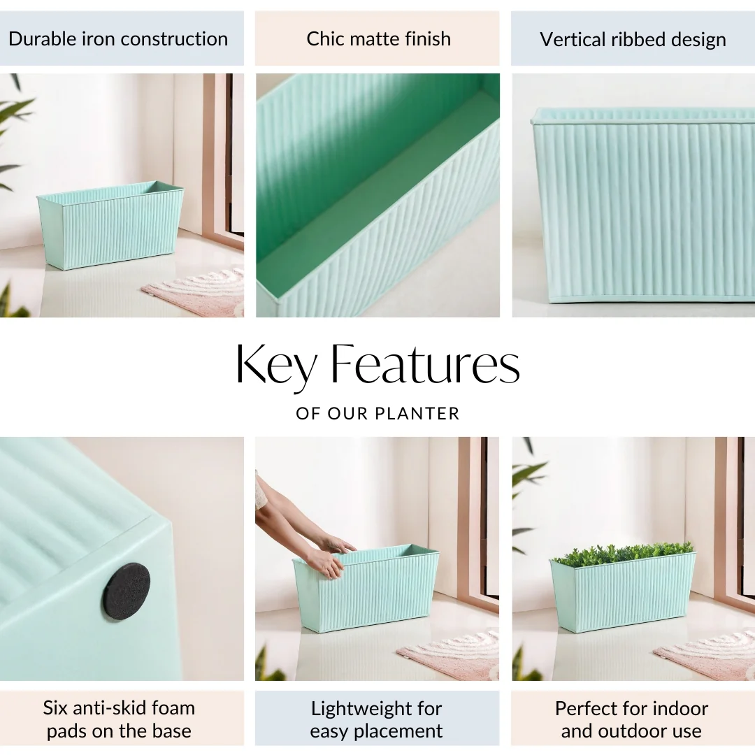Modern Fluted Balcony Planter Mint - Image 4