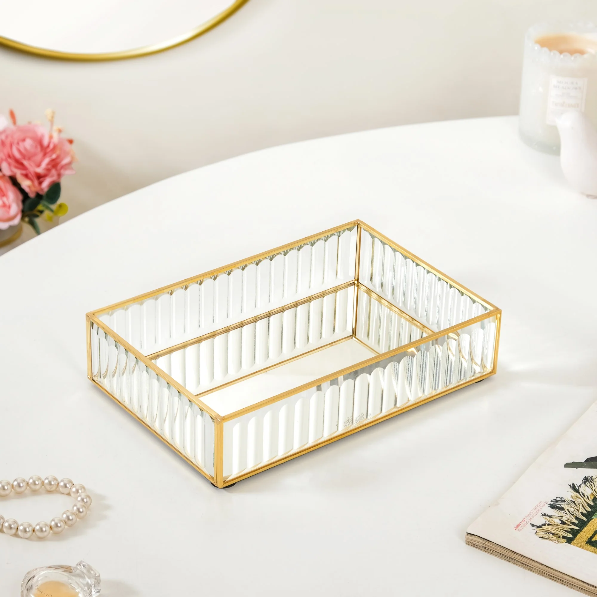 Modern Gold Edge Glass Decorative Tray Small