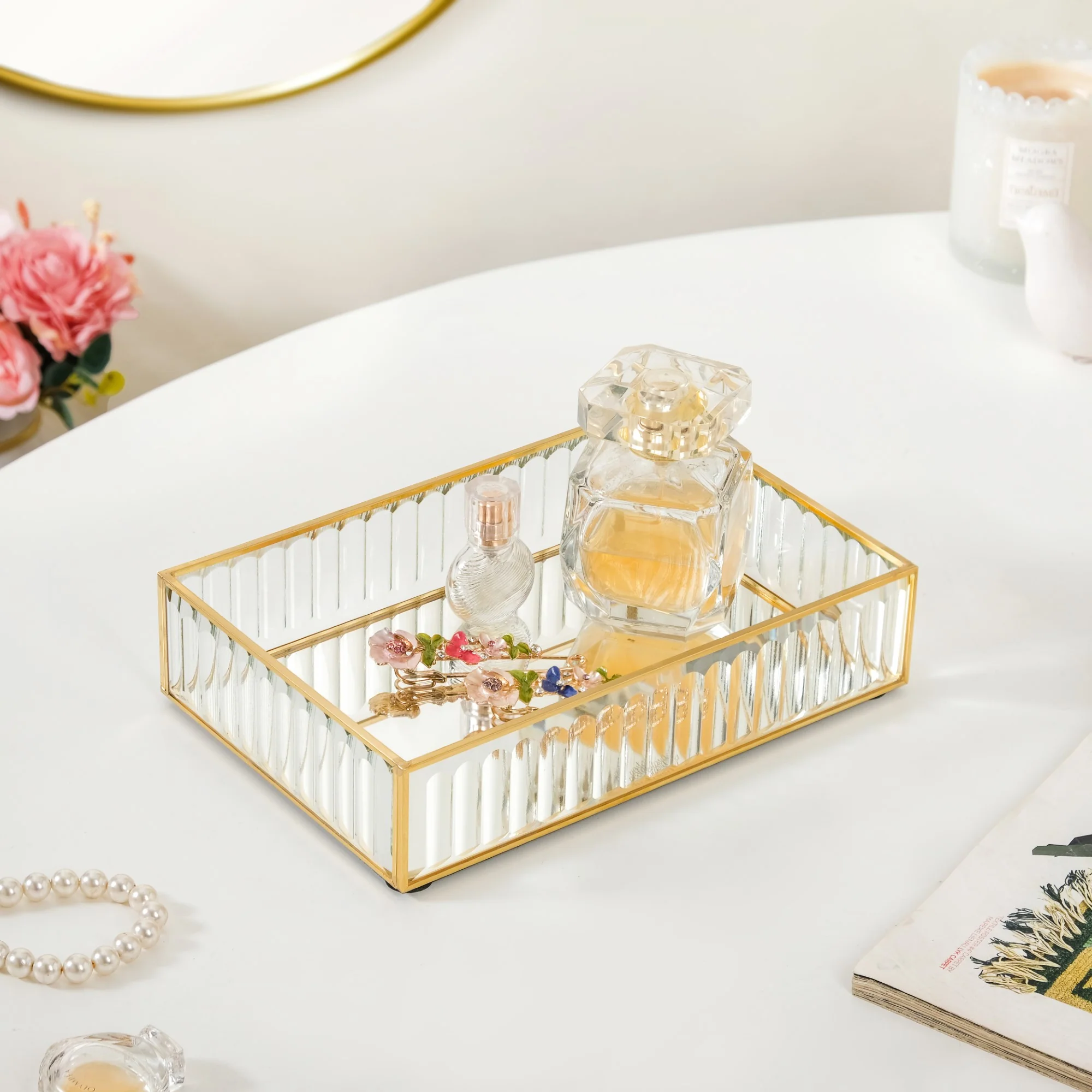 Modern Gold Edge Glass Decorative Tray Small - Image 2