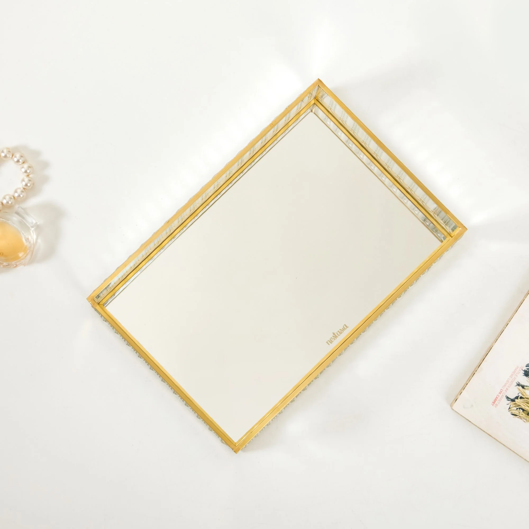 Modern Gold Edge Glass Decorative Tray Small - Image 6