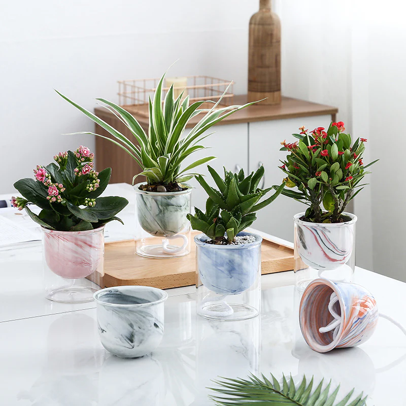 Modern Green Ceramic Planter With Glass Stand - Image 10
