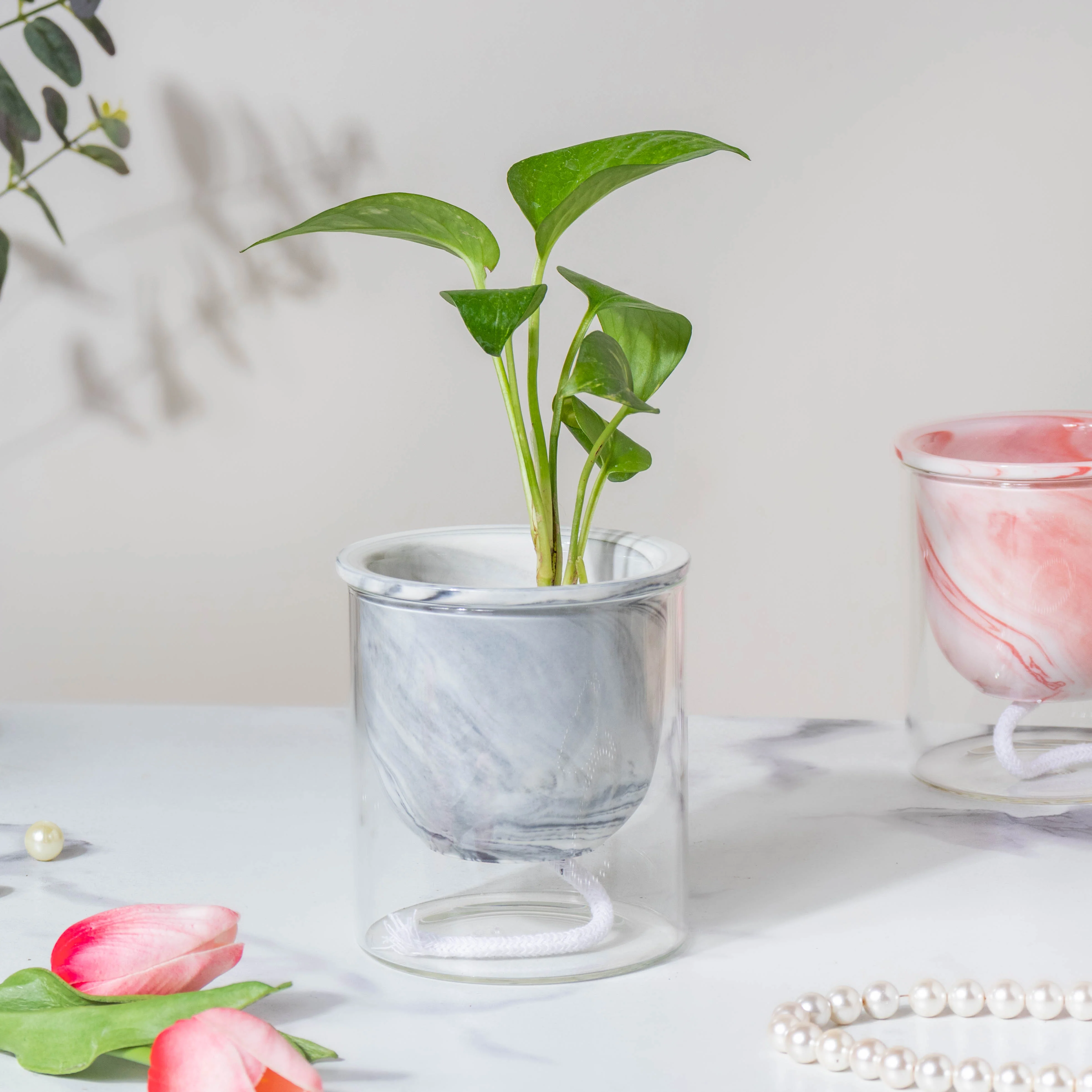 Modern Grey Ceramic Planter With Glass Stand