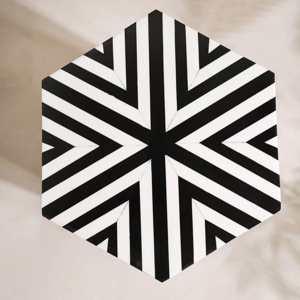 Modern Inlay Corner Table White Black - Image 2