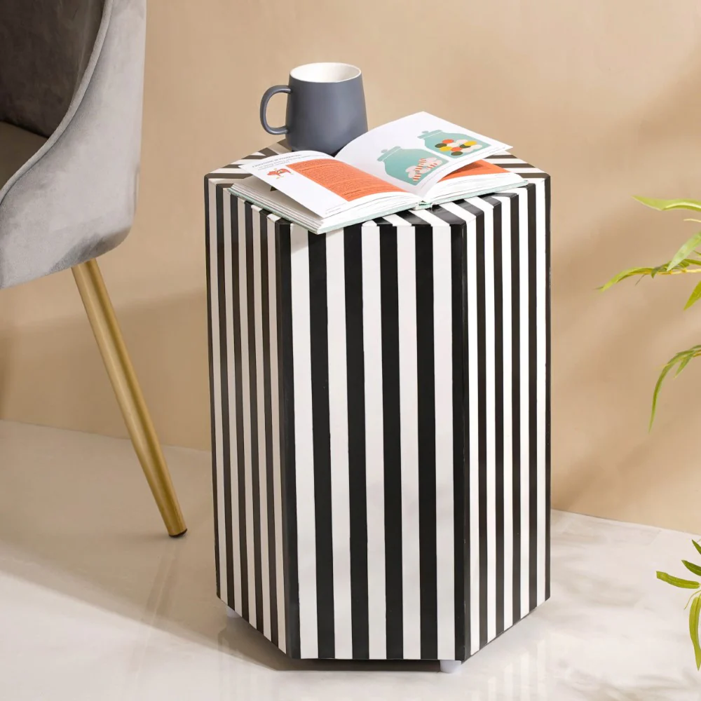 Modern Inlay Corner Table White Black - Image 7