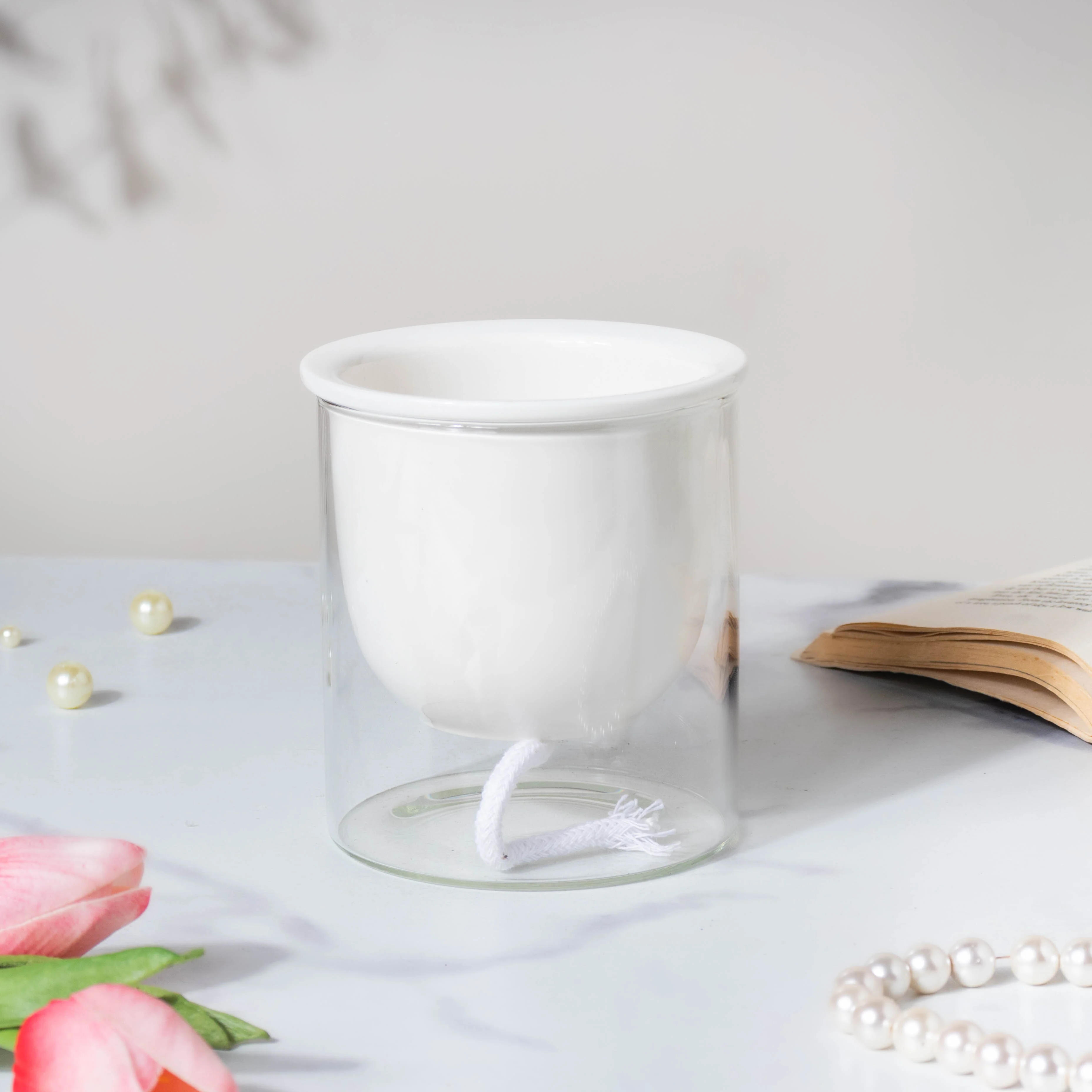 Modern Ivory Ceramic Planter With Glass Stand - Image 3