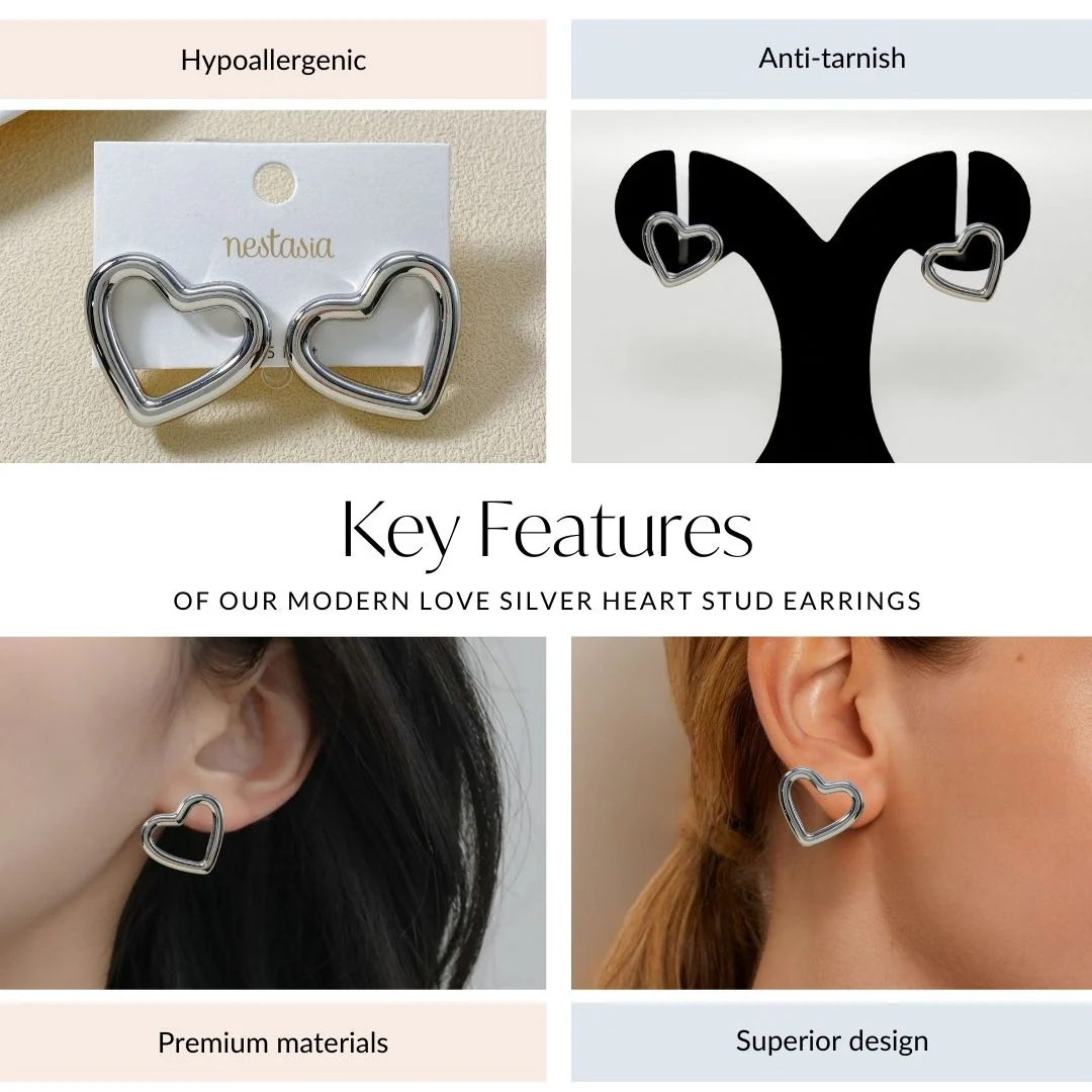 Modern Love Silver Heart Stud Earrings - Image 4