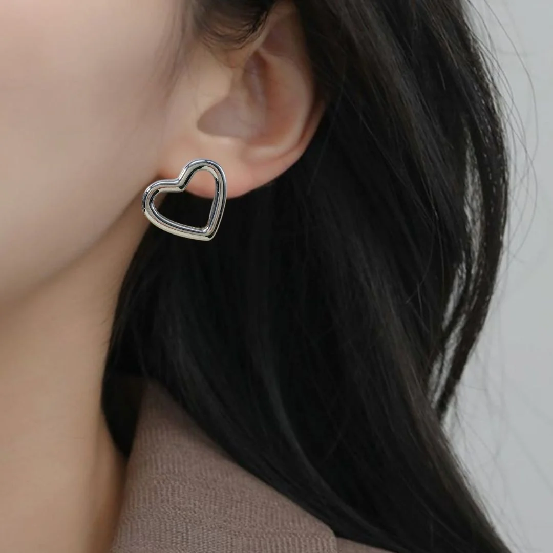 Modern Love Silver Heart Stud Earrings - Image 5