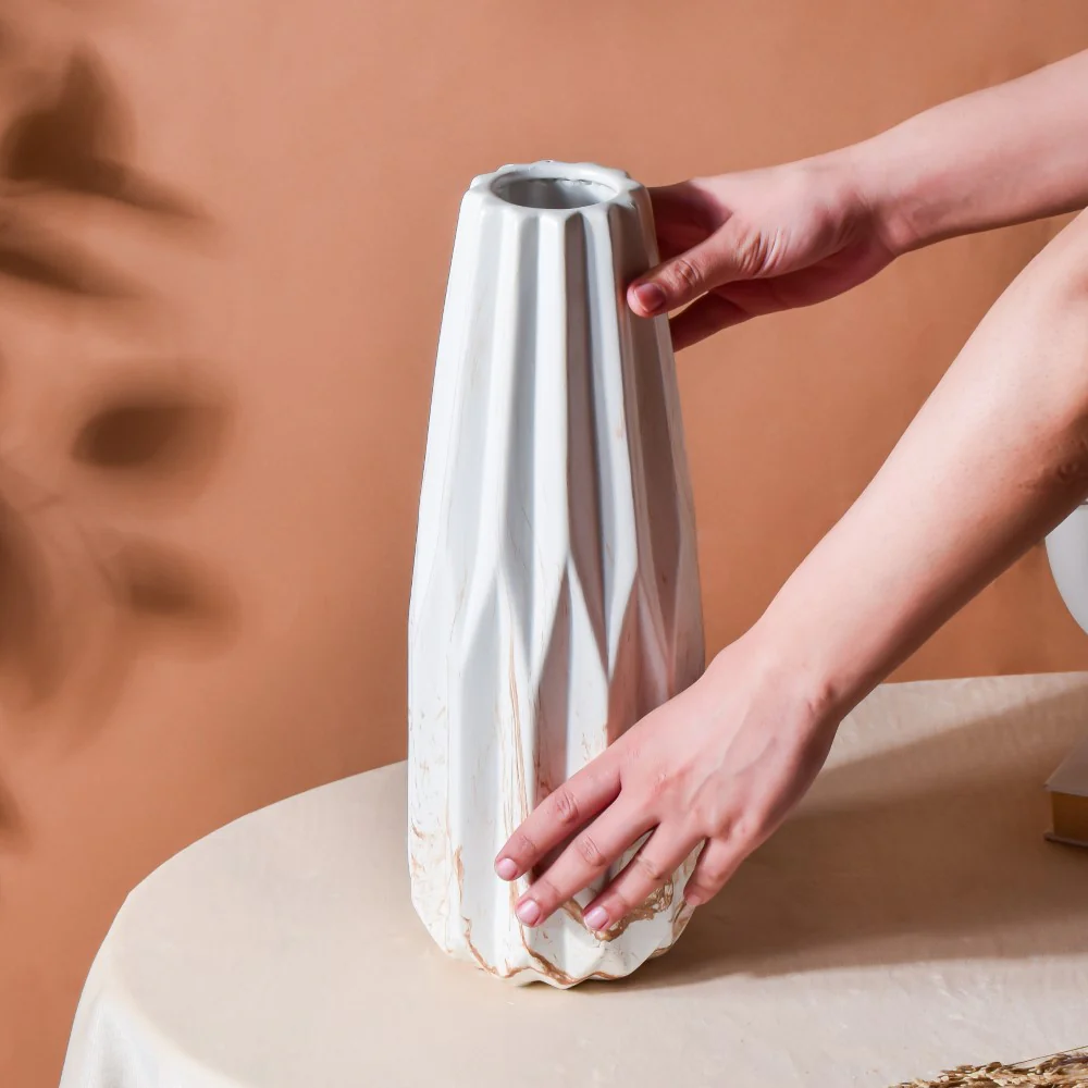 Modern Marble Pattern Ceramic Vase White - Image 2