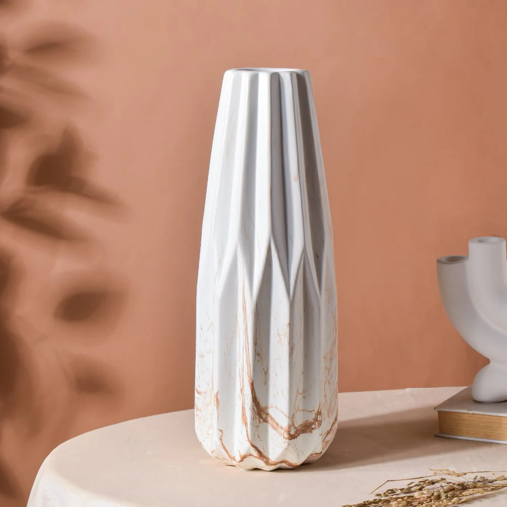 Modern Marble Pattern Ceramic Vase White - Image 6