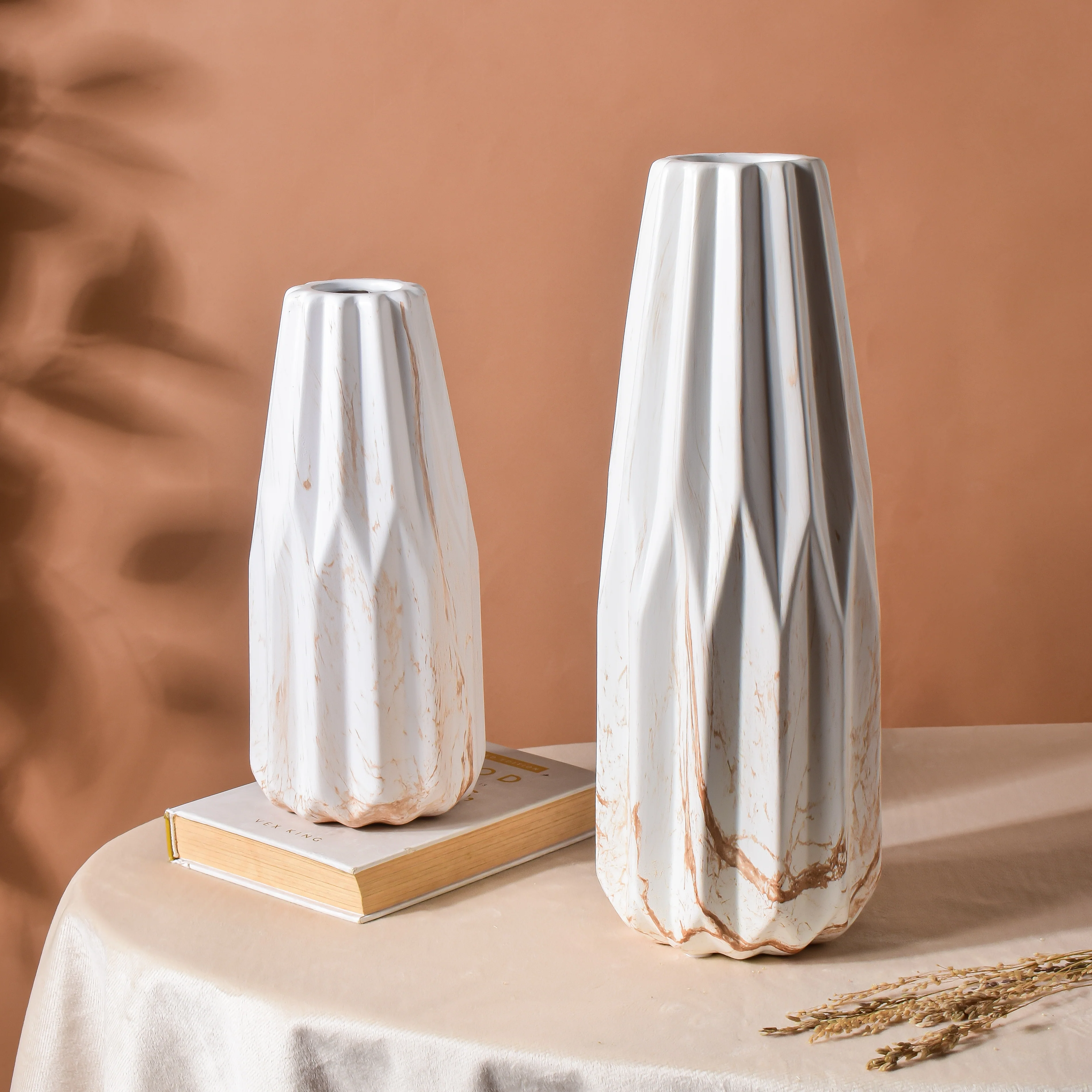Modern Marble Pattern Ceramic Vase White - Image 7