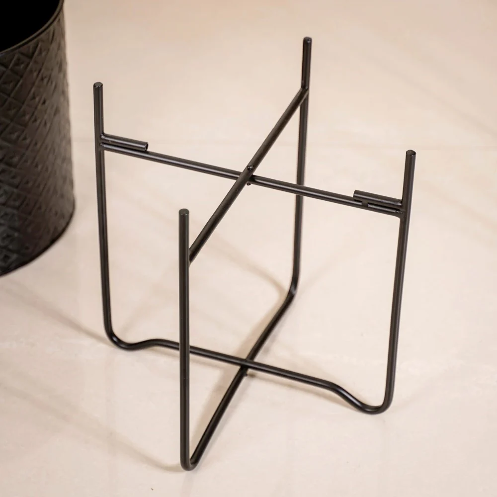 Modern Metal Floor Planter With Stand Black Set Of 2 - Image 10