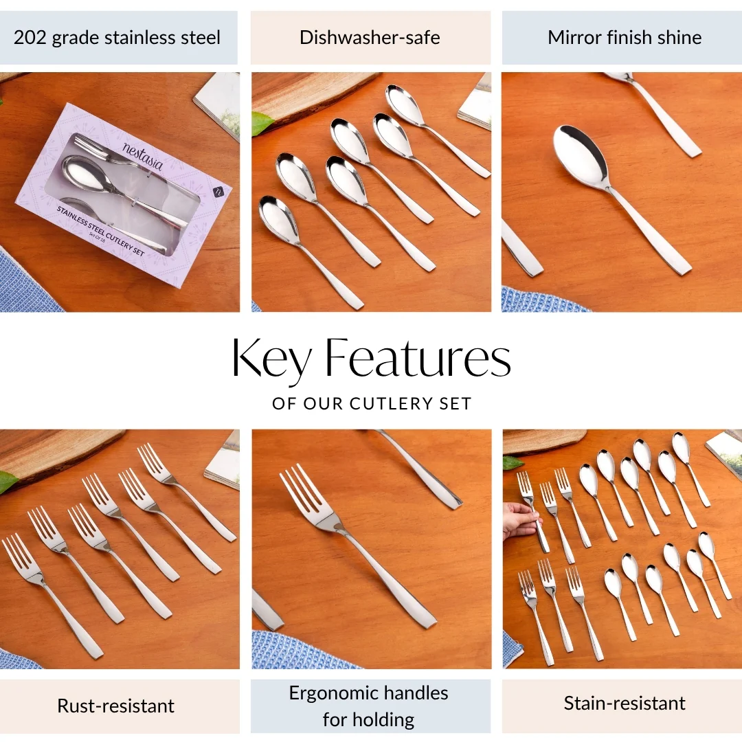 Modern Quenelle Stainless Steel Cutlery Set Of 18 - Image 5