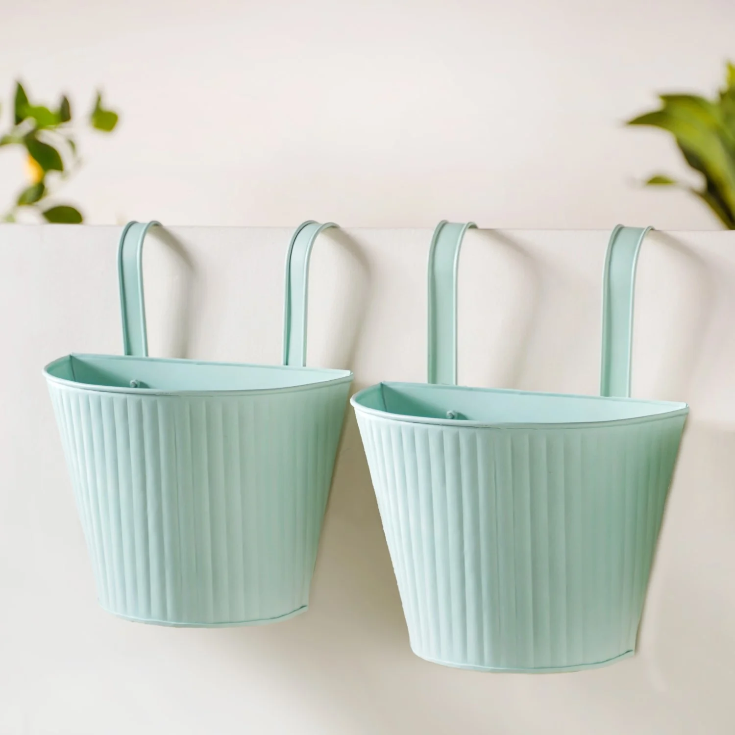 Modern Ribbed Balcony Hanging Planter Set Of 2 Mint - Image 10