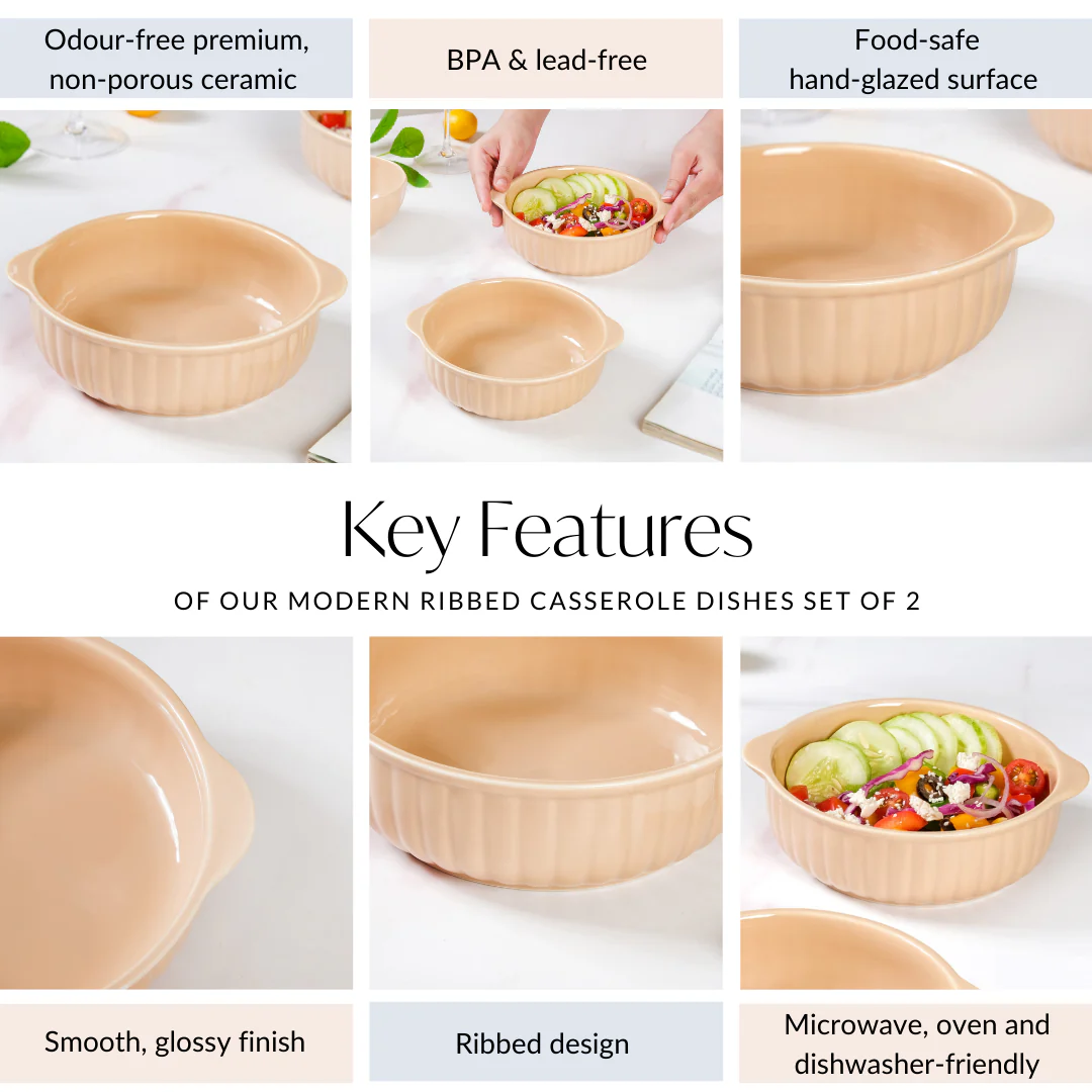 Modern Ribbed Casserole Dishes For Serving Set Of 2 800ml - Image 5