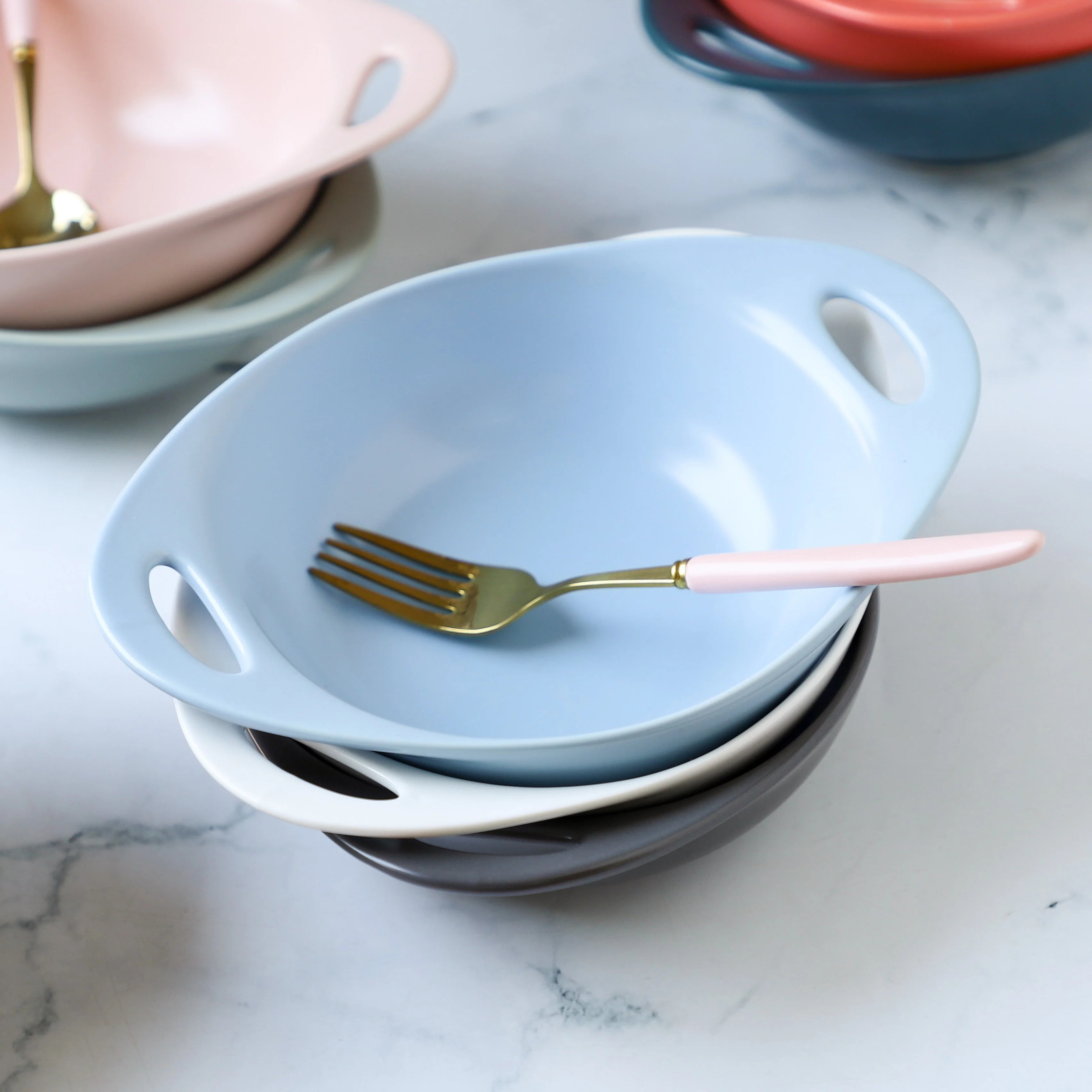 Modern Serving Bowl With Handle Blue Small - Image 2