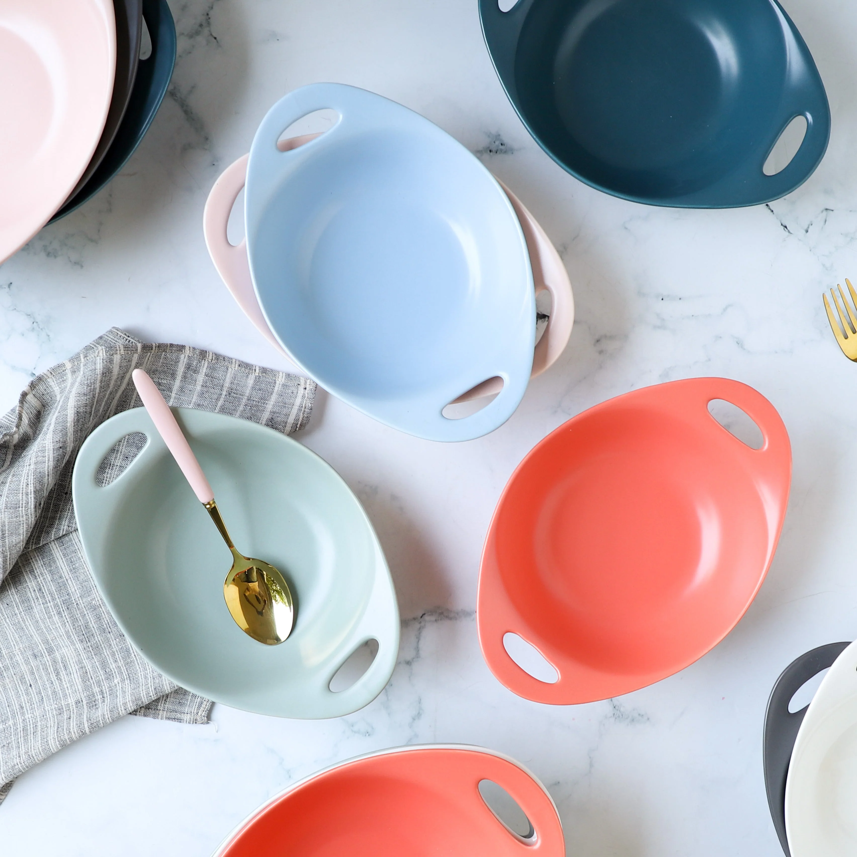 Modern Serving Bowl With Handle Coral Small - Image 3