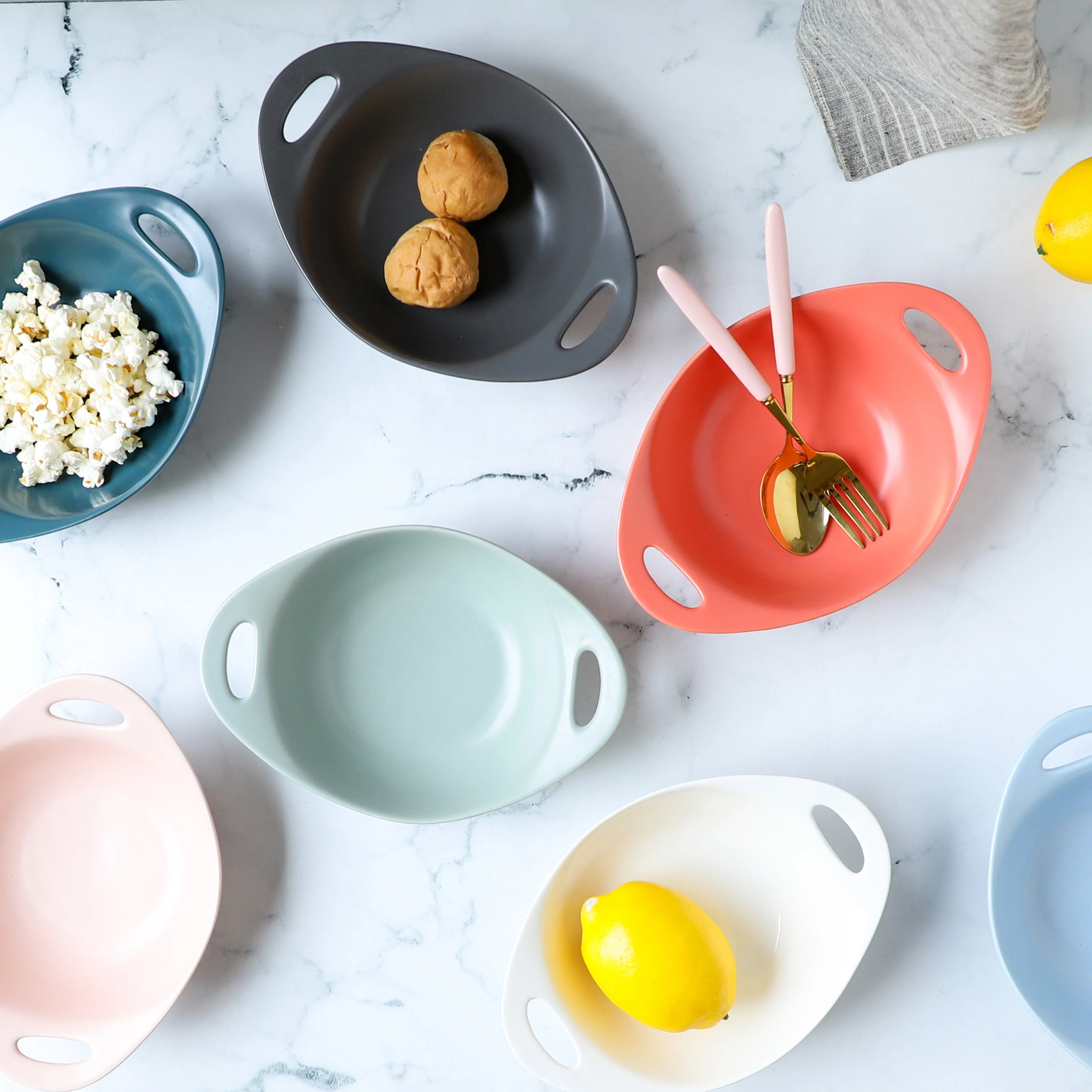 Modern Serving Bowl With Handle Grey Small - Image 3