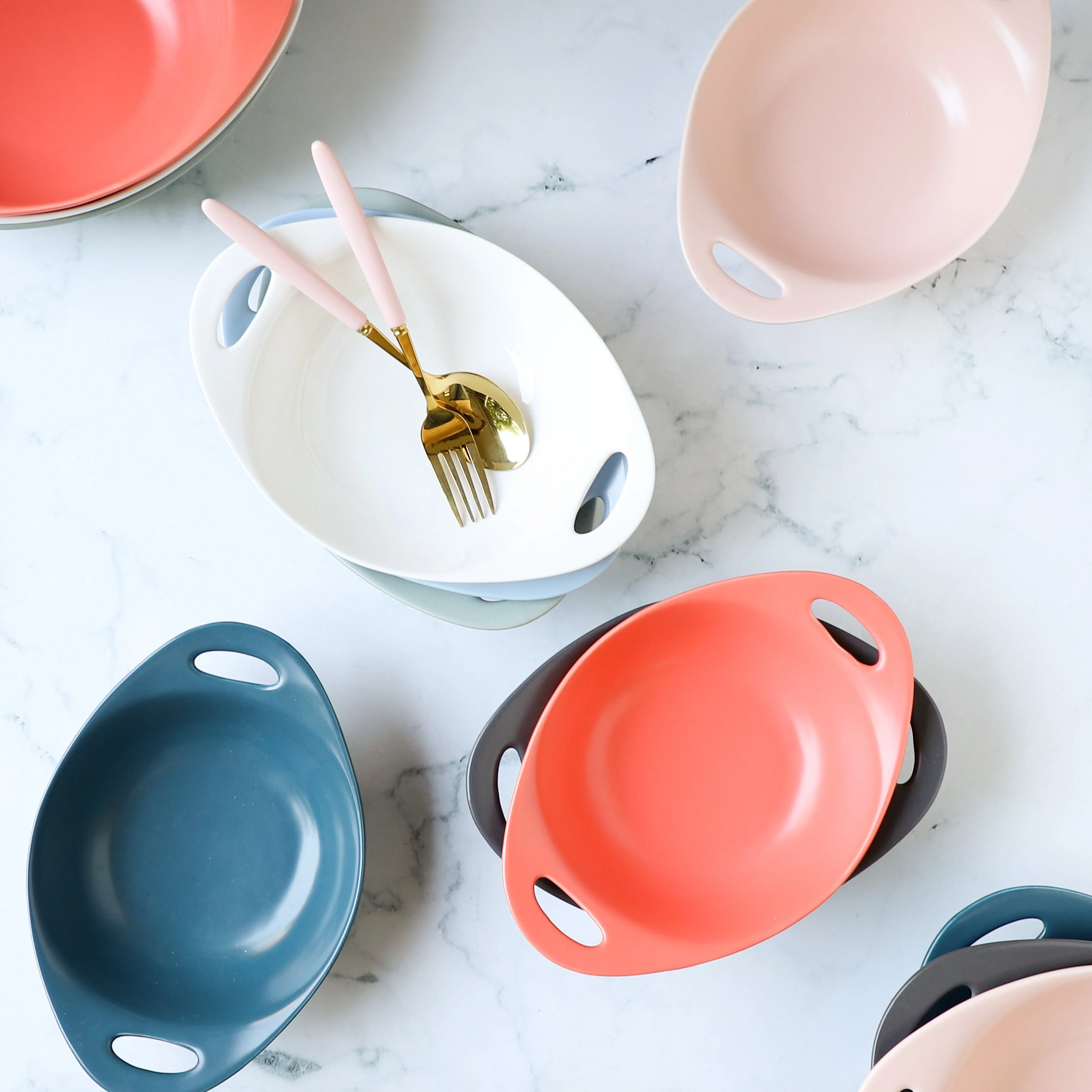 Modern Serving Bowl With Handle Teal Small - Image 5