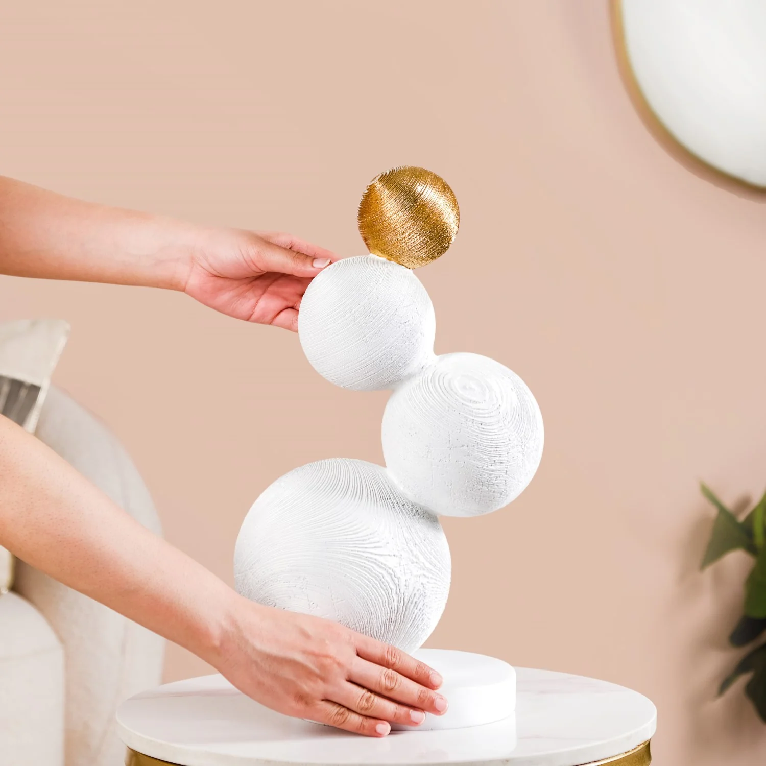 Modern Spheres Sculpture White And Gold - Image 2