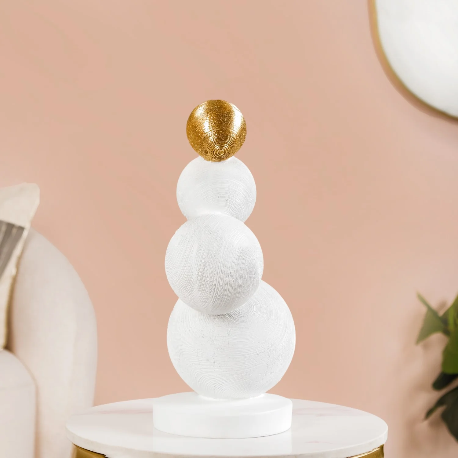 Modern Spheres Sculpture White And Gold - Image 3