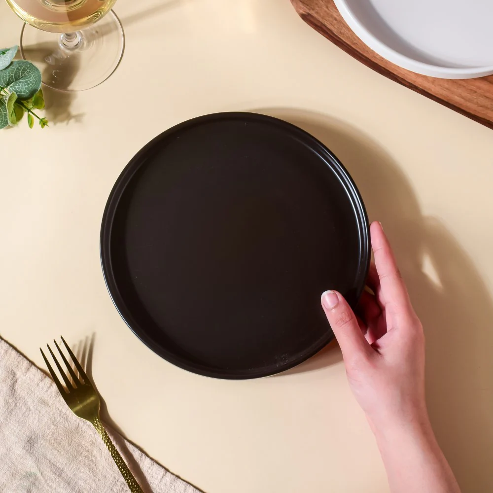 Modern Stoneware Snack Plate Black - Image 2