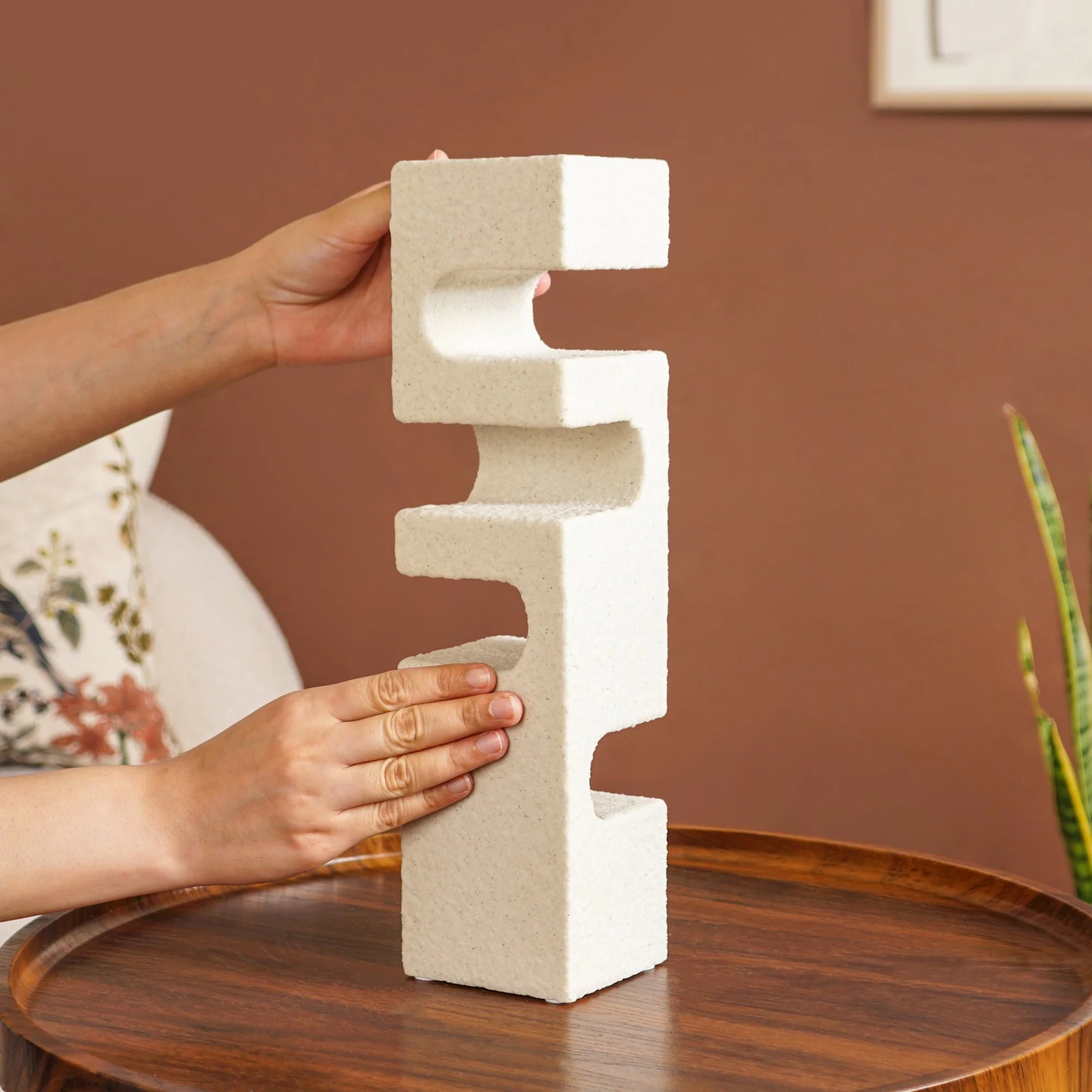 Modern Textured Geometric Statue Tall - Image 2