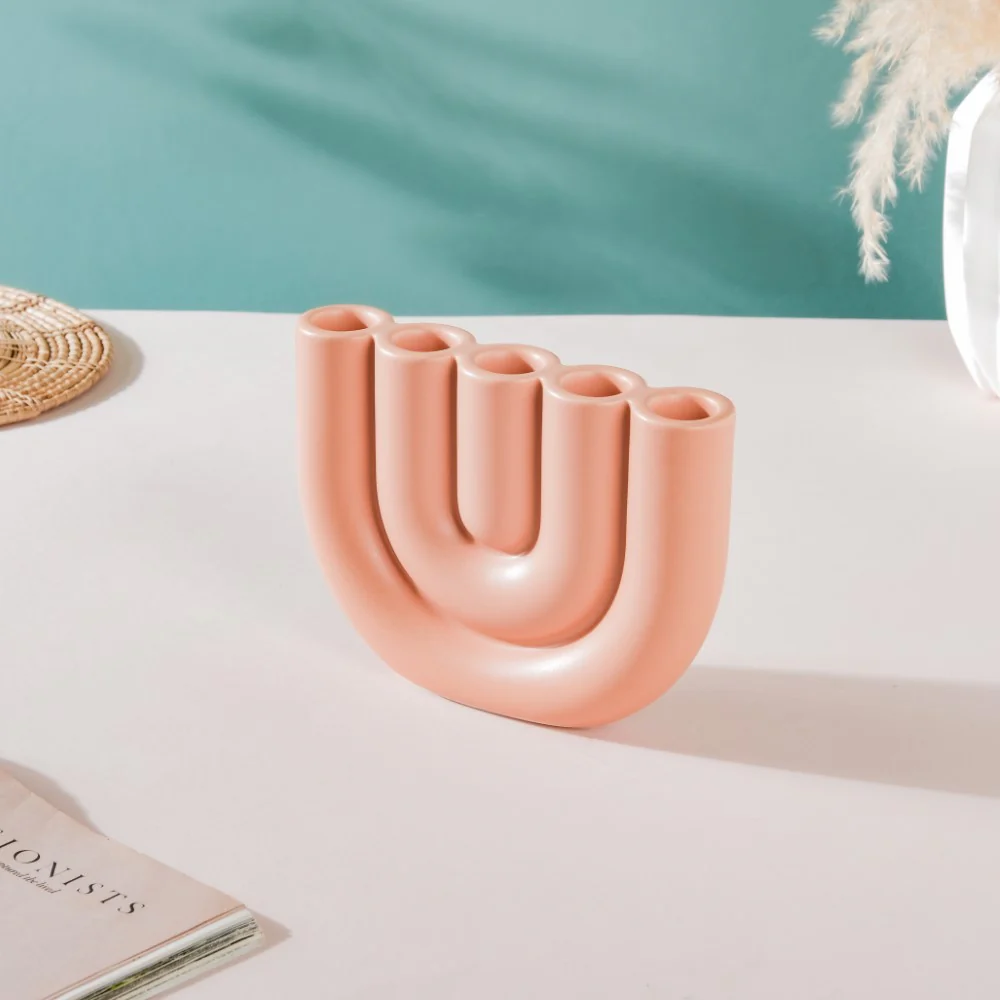 Modern Tube Candle Holder 5 Arms Peach