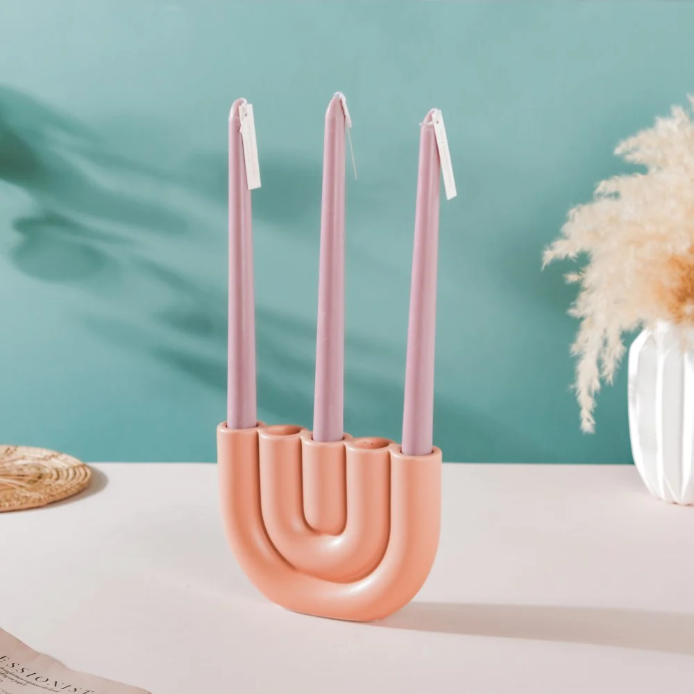 Modern Tube Candle Holder 5 Arms Peach - Image 2