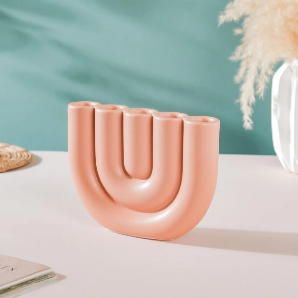 Modern Tube Candle Holder 5 Arms Peach - Image 5