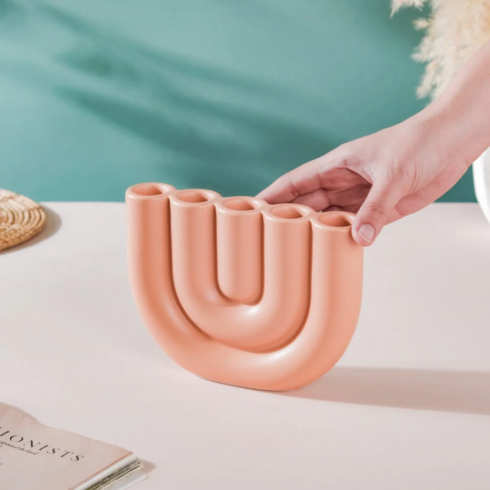 Modern Tube Candle Holder 5 Arms Peach - Image 6