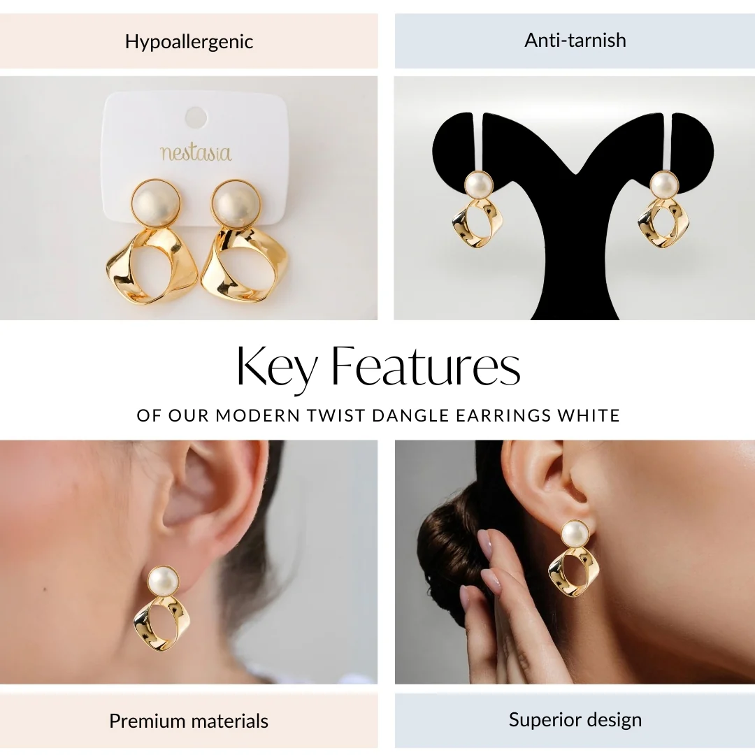 Modern Twist Dangle Earrings White - Image 4