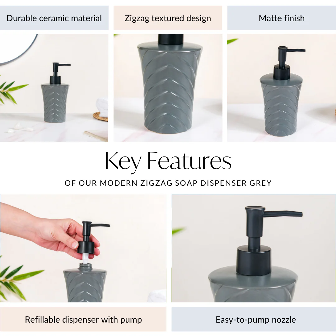 Modern Zigzag Soap Dispenser Grey 300ml - Image 5