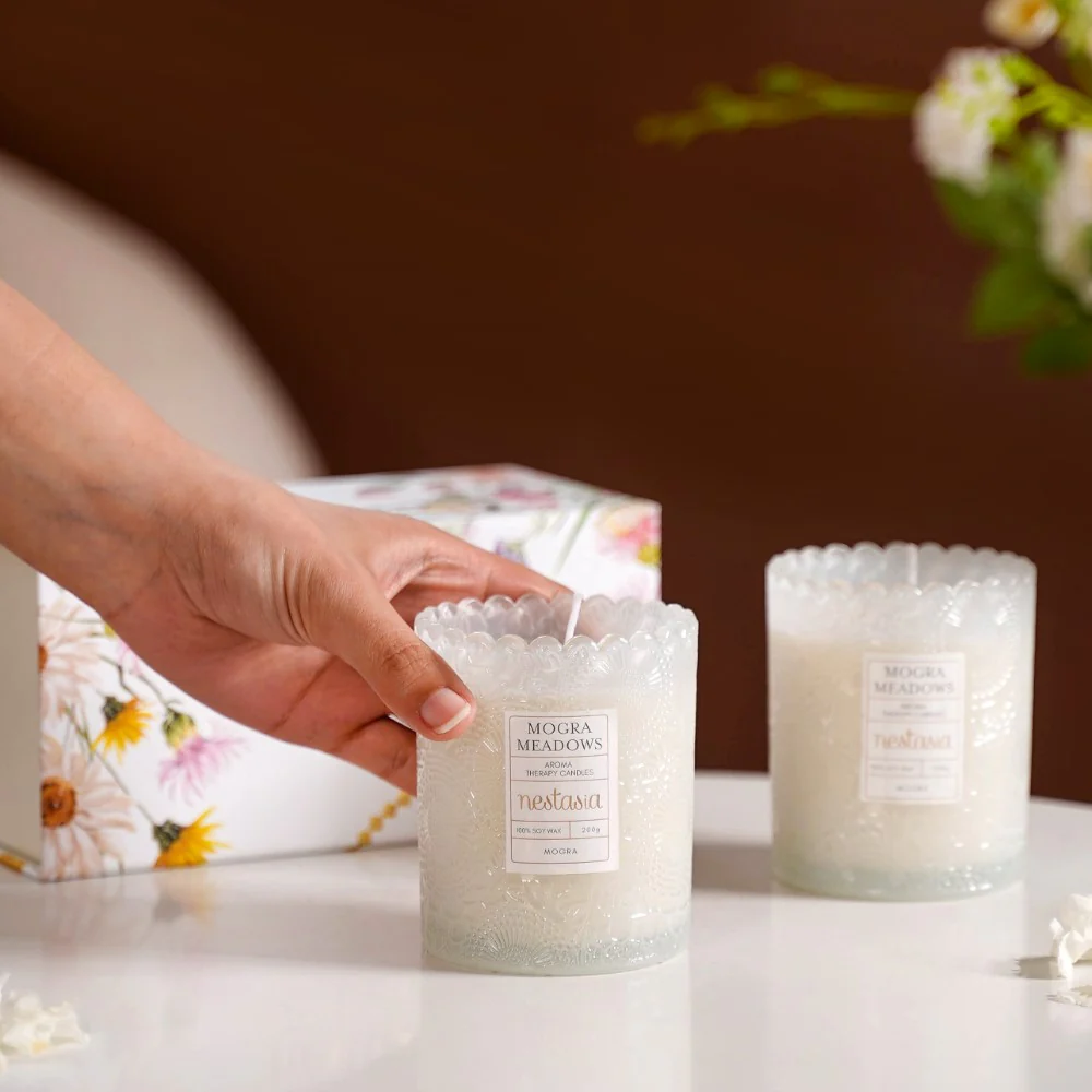 Mogra Scented Soy Wax Votive Candle Jar Set Of 2 - Image 2