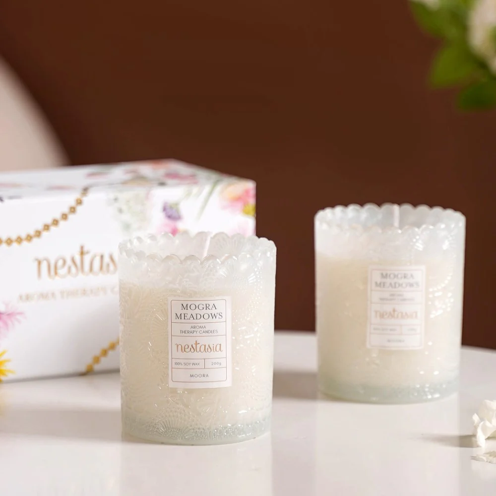Mogra Scented Soy Wax Votive Candle Jar Set Of 2 - Image 6