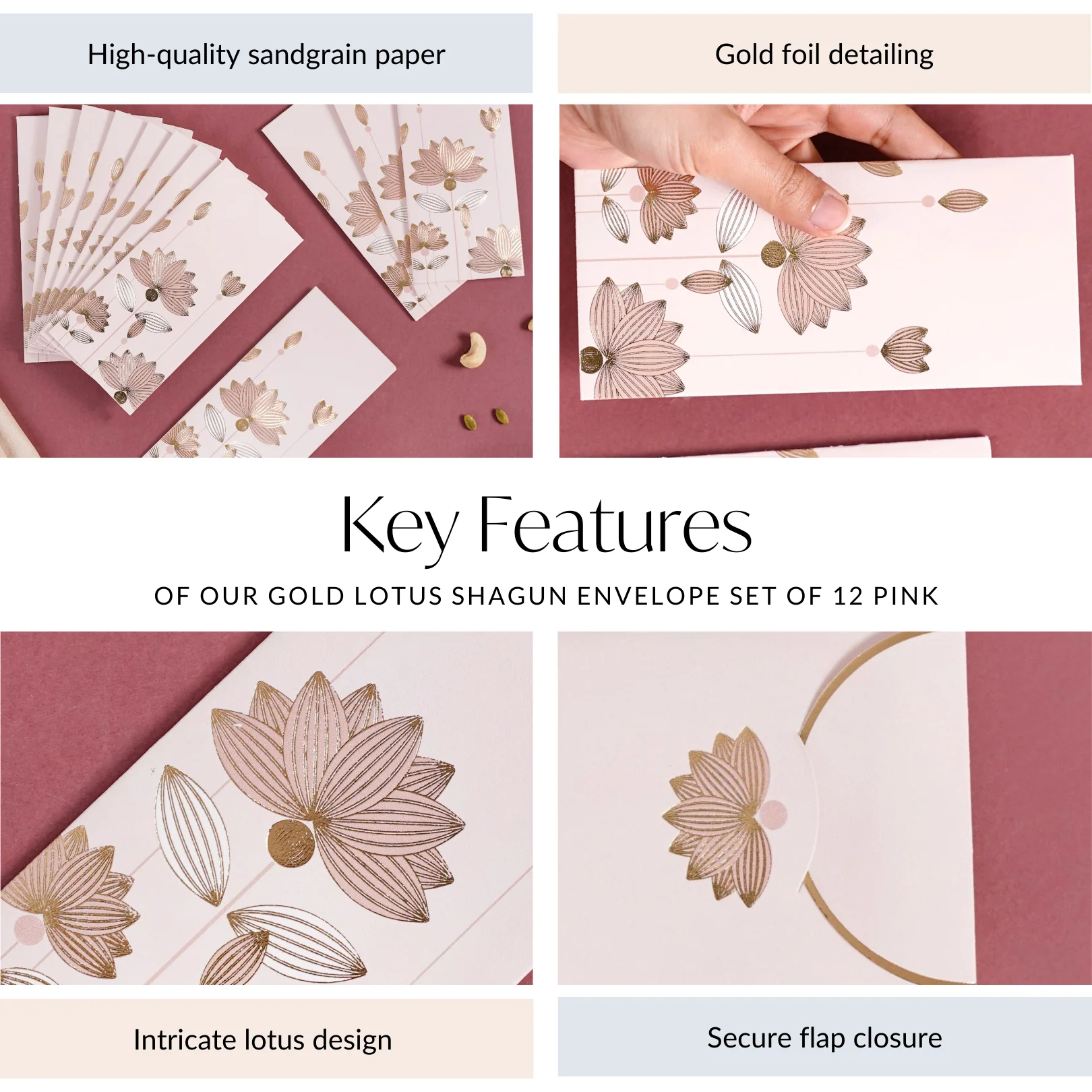Money Gift Envelope Gold Lotus Set Of 12 Pink - Image 5