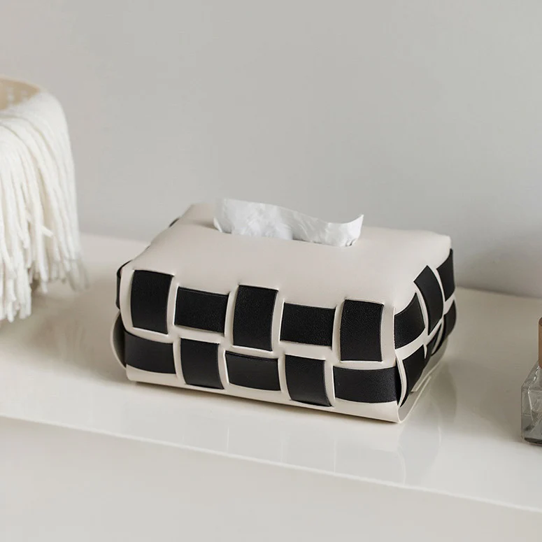 Monochrome Vegan Leather Tissue Box White And Black - Image 7