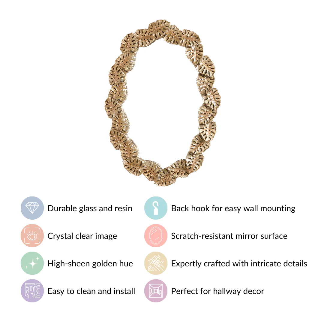 Monstera Leaf Ornate Wall Mirror Gold - Image 4