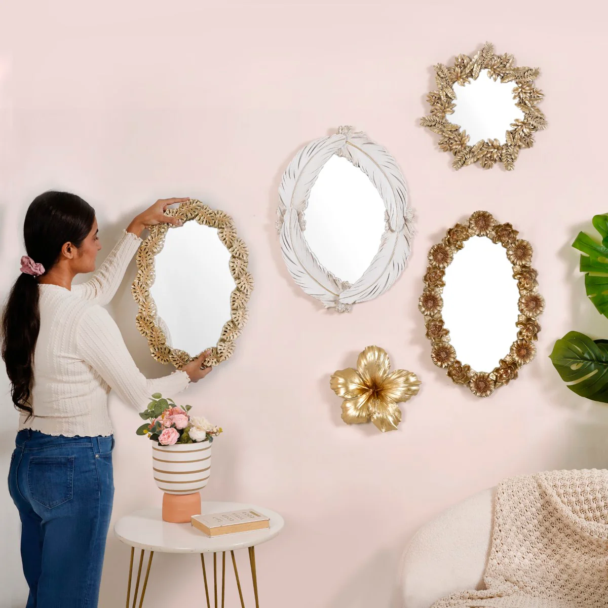 Monstera Leaf Ornate Wall Mirror Gold - Image 8