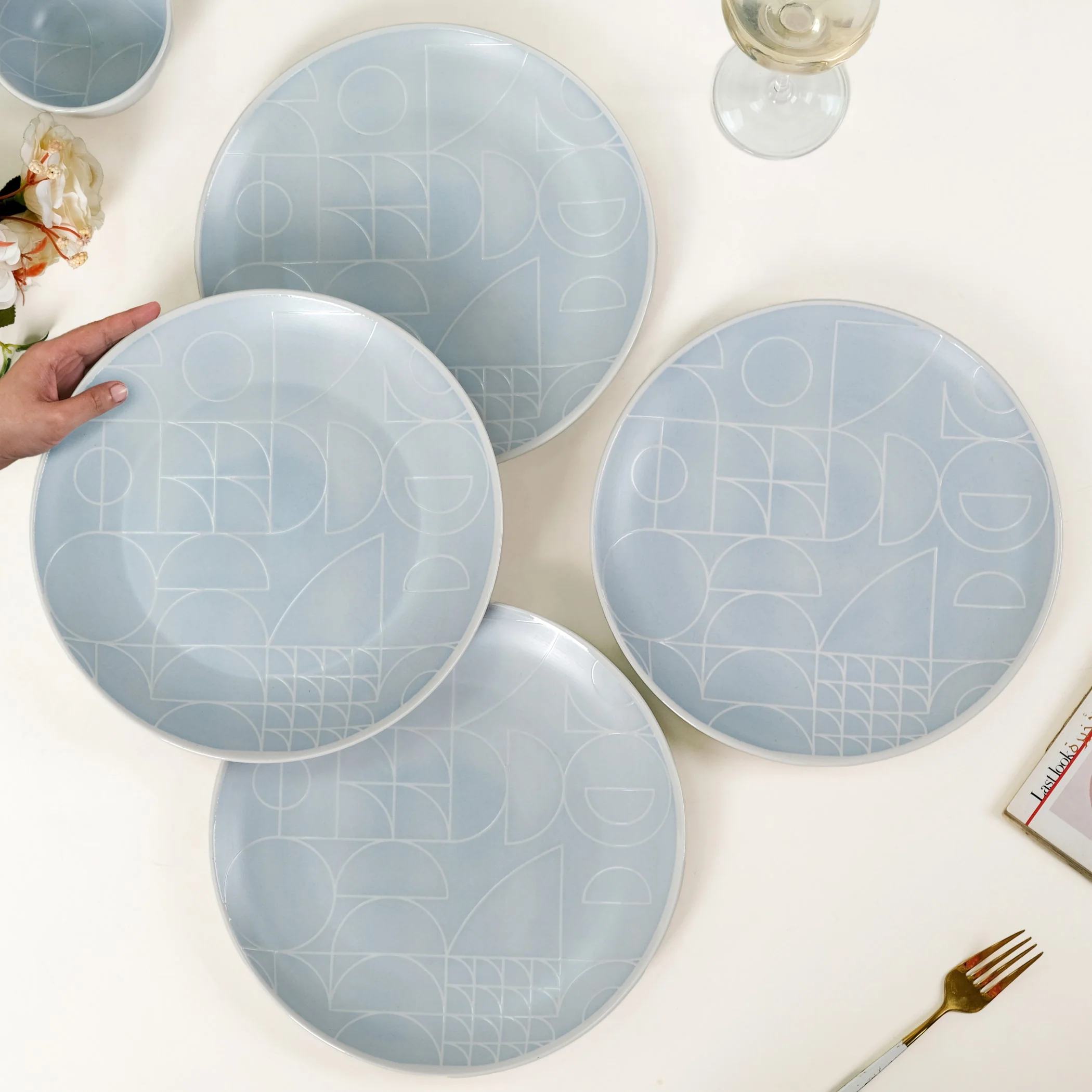 Monvia Art Deco Printed Dinner Plate Set Of 4 Blue 10 Inch - Image 3