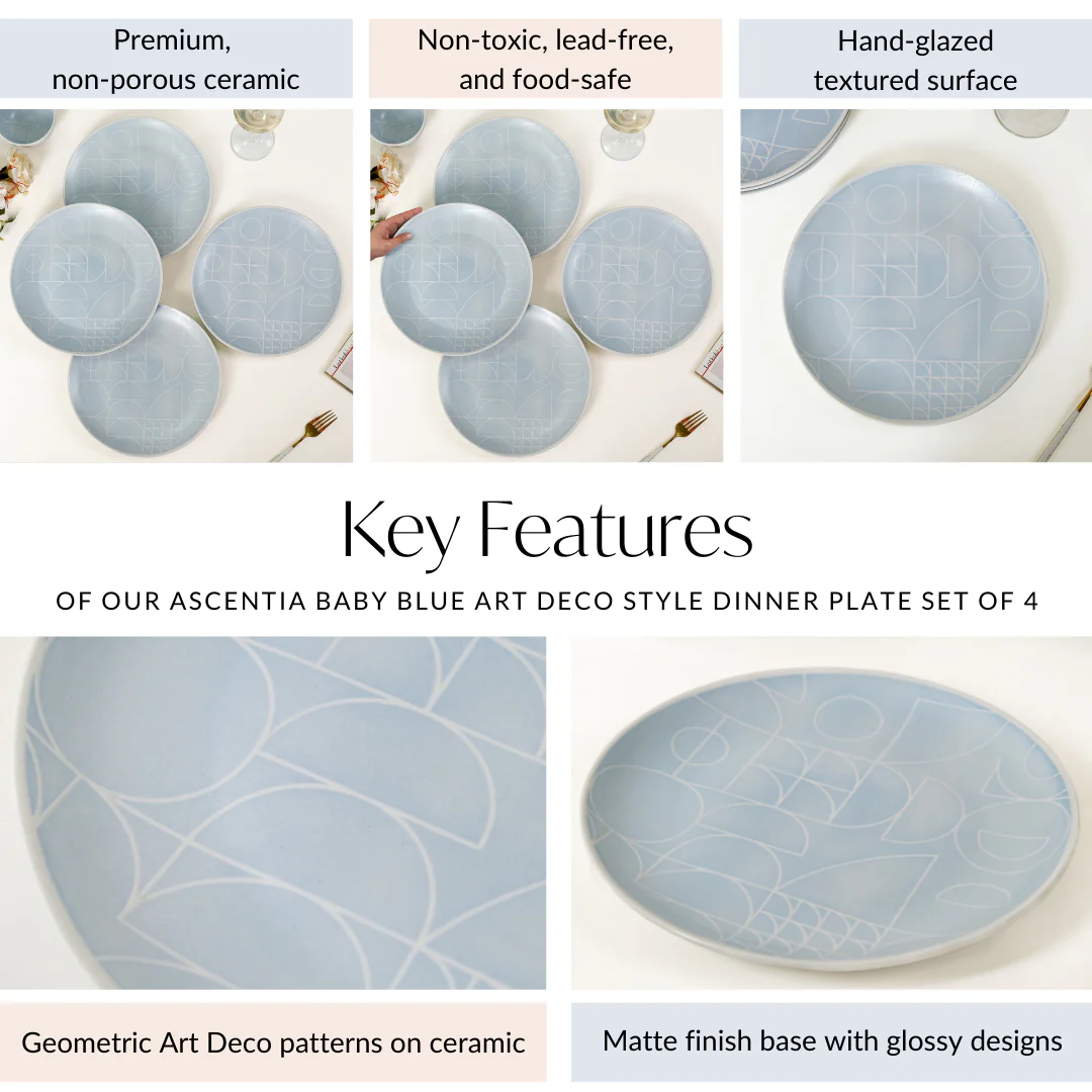 Monvia Art Deco Printed Dinner Plate Set Of 4 Blue 10 Inch - Image 5