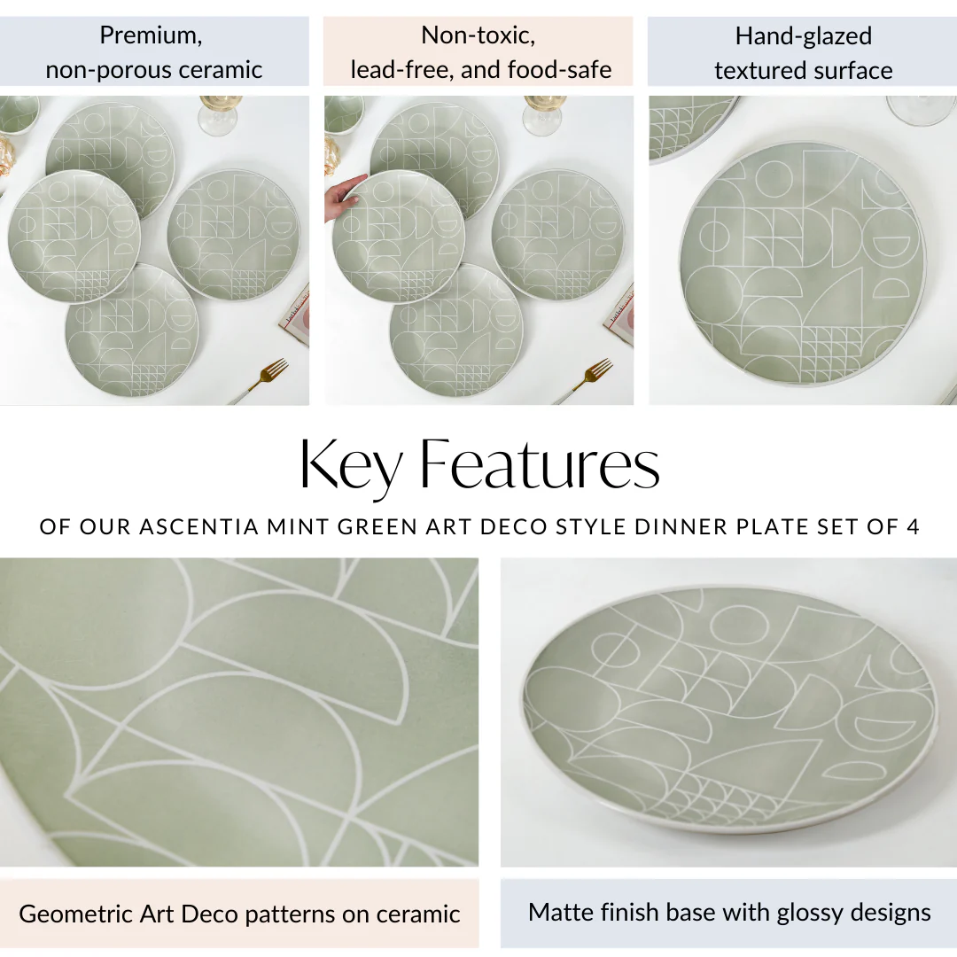 Monvia Geometric Pattern Dinner Plate Set Of 4 Mint 10 Inch - Image 5