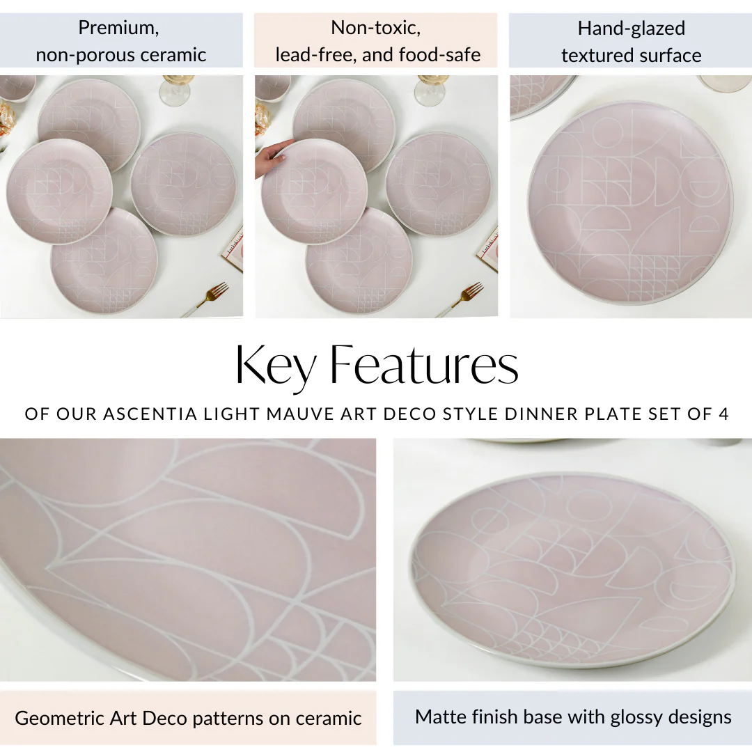 Monvia Modern Art Deco Light Mauve Dinner Plate Set Of 4 10 Inch - Image 5