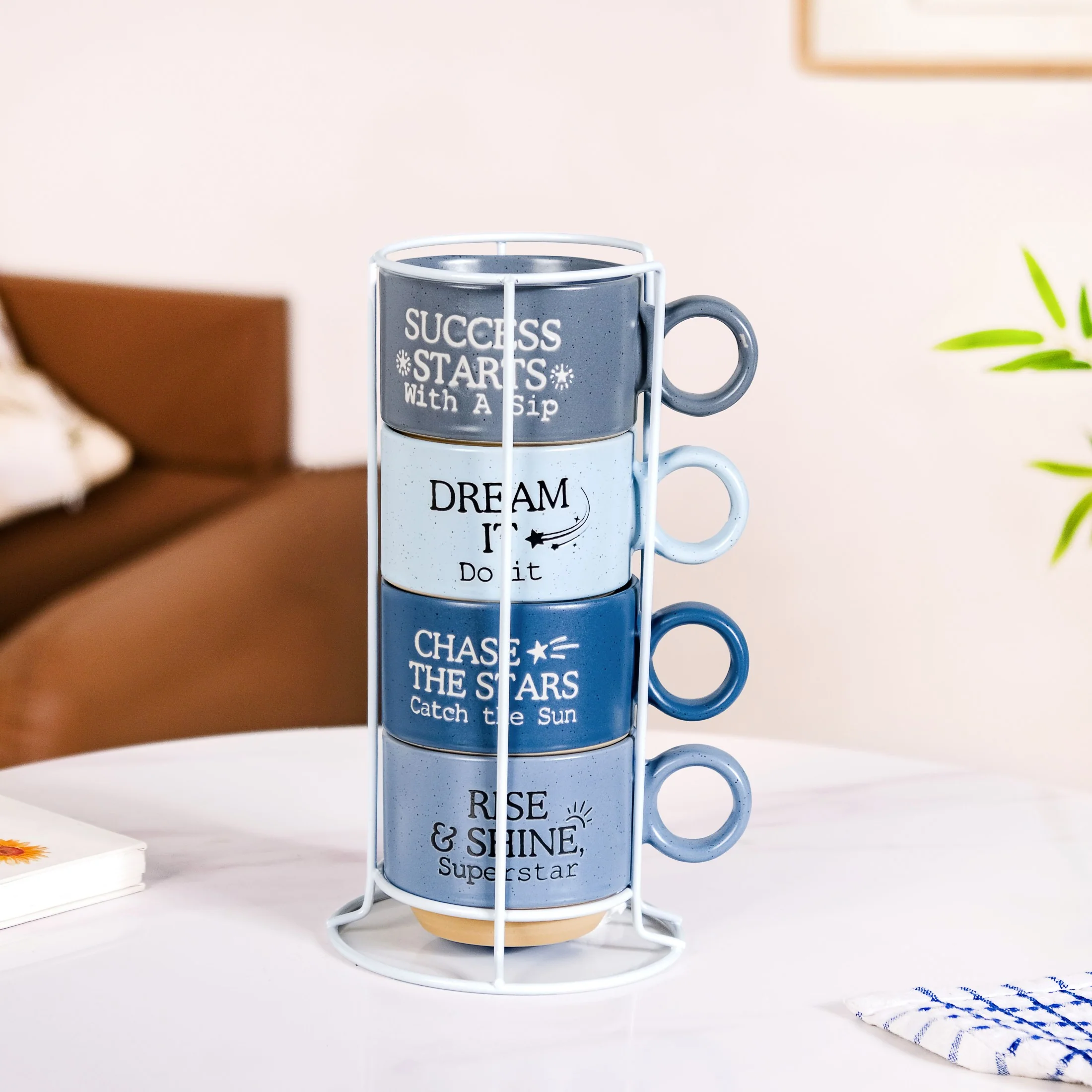 Morning Motivation Stackable Cup Set Of 4 Blue 215ml - Image 4