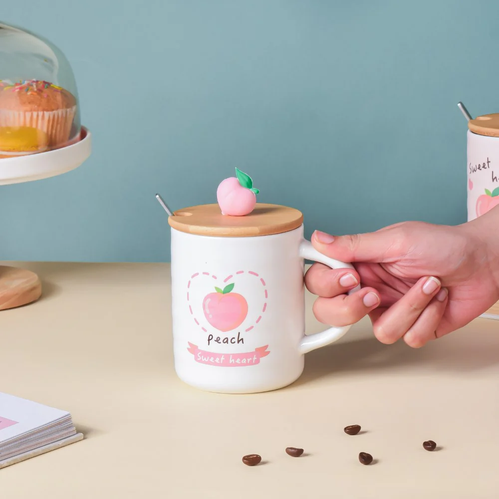 Morning Tea Mug Hearty Peach With Lid And Spoon 350 ml - Image 2
