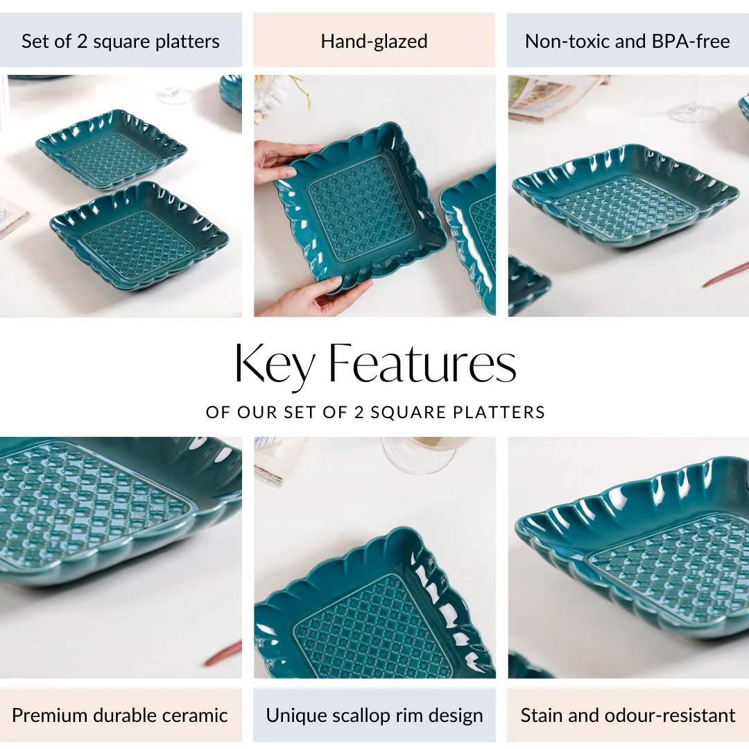 Moroccan Motif Square Platter Dark Green Set Of 2 8 Inch - Image 4