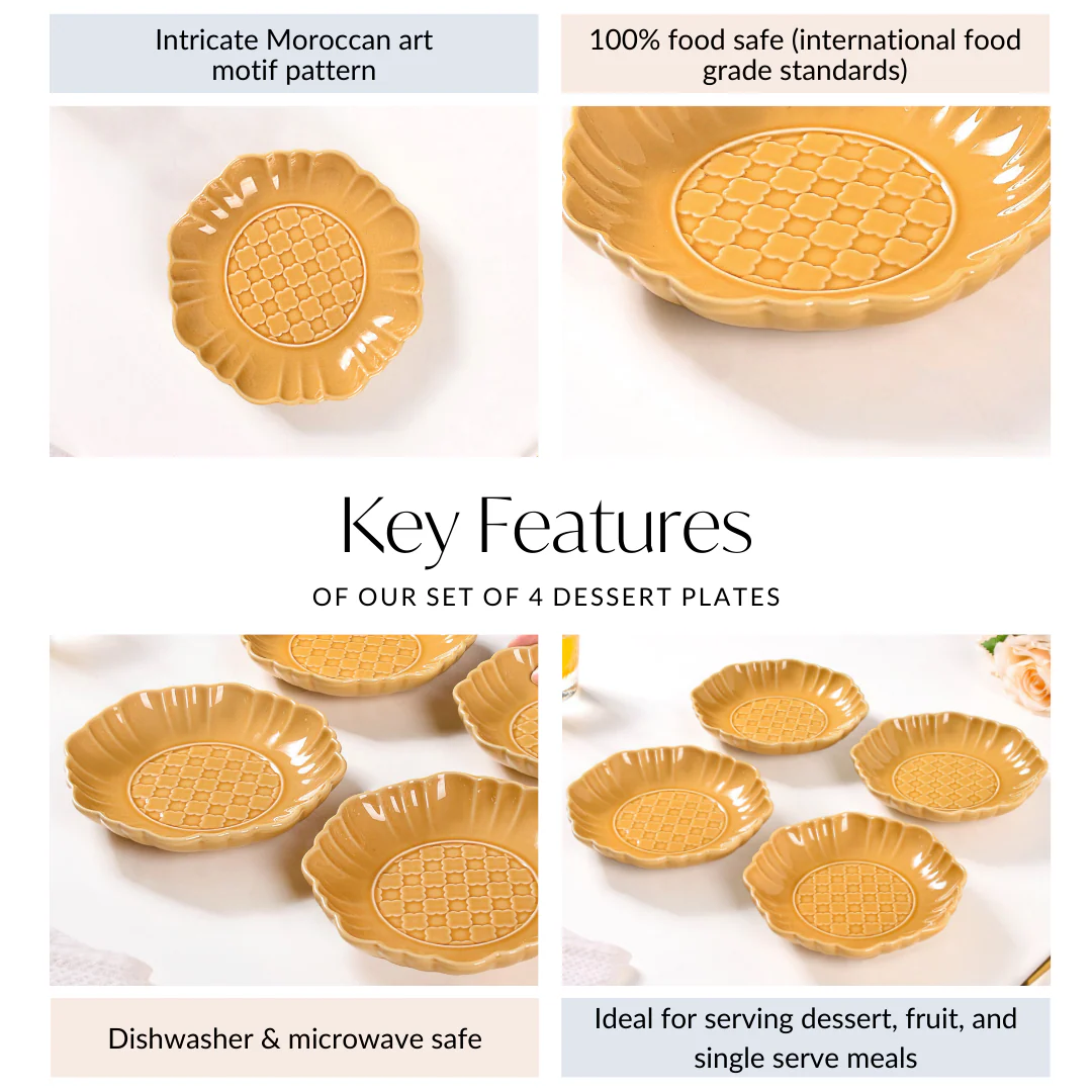 Moroccan Motif Dessert Plate Set Of 4 Yellow Ochre 6 Inch - Image 5