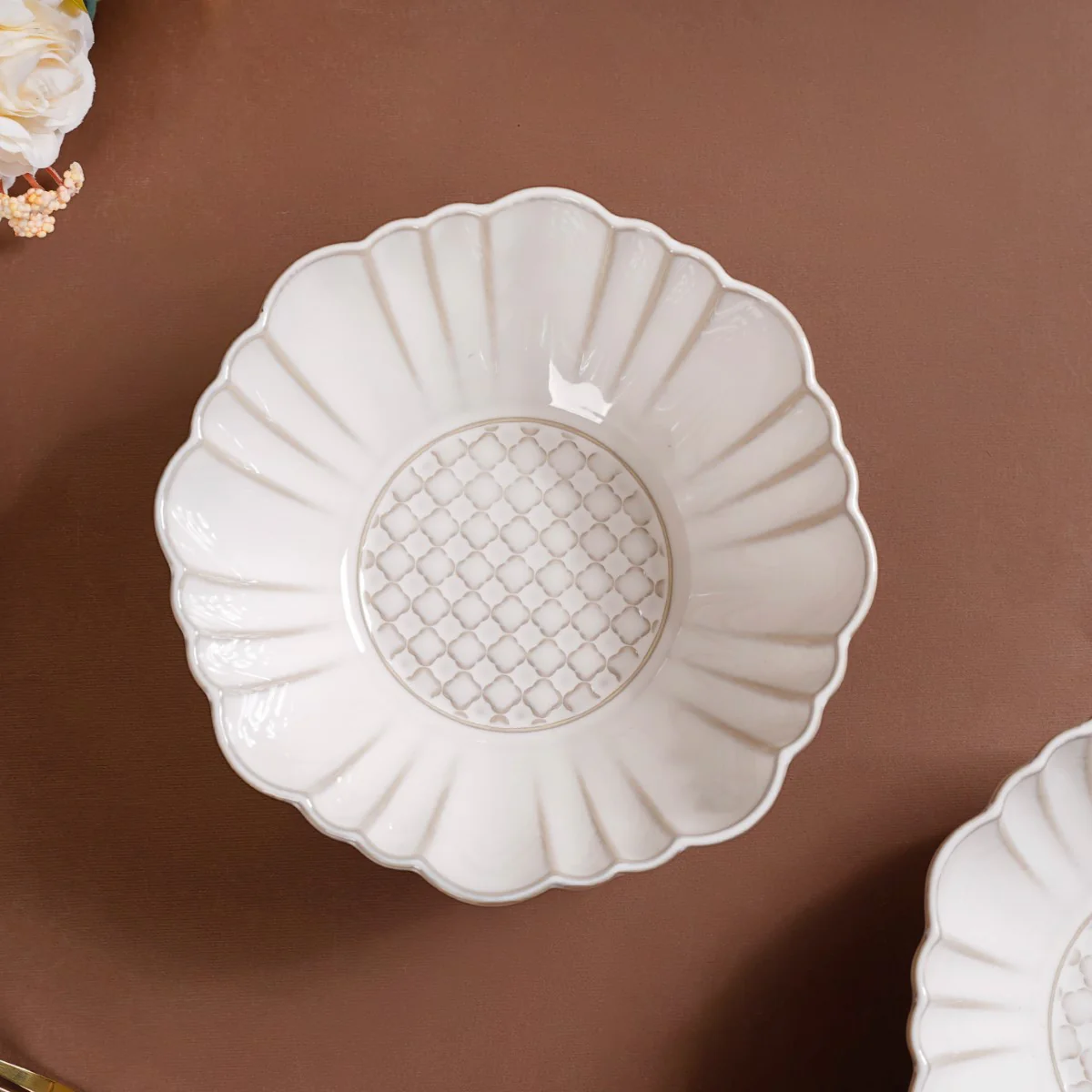 Moroccan Motif Serving Bowl Stoneware Ivory Set Of 2 1200ml - Image 7