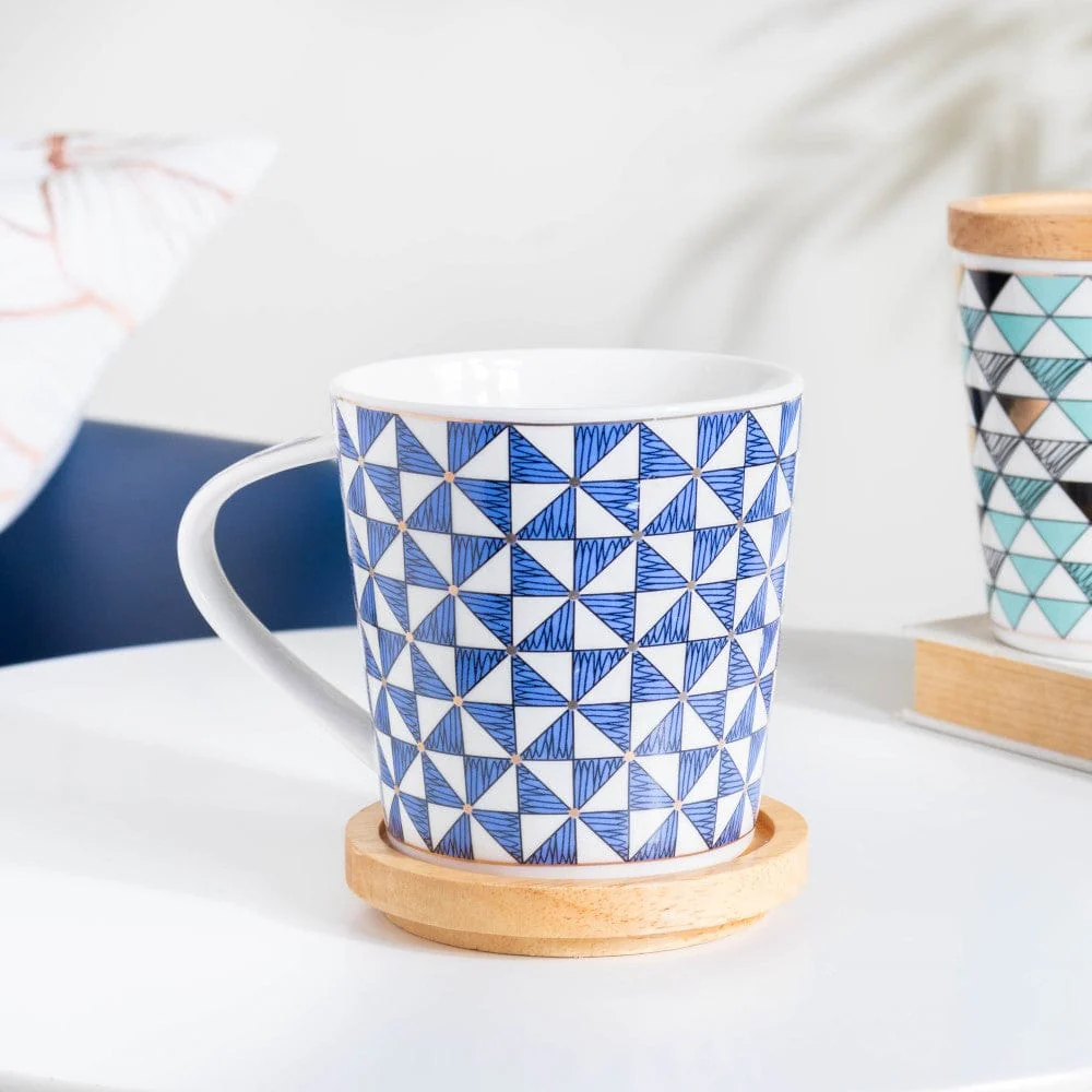 Mosaic Mug With Wooden Lid Blue White Large 500 ml - Image 3