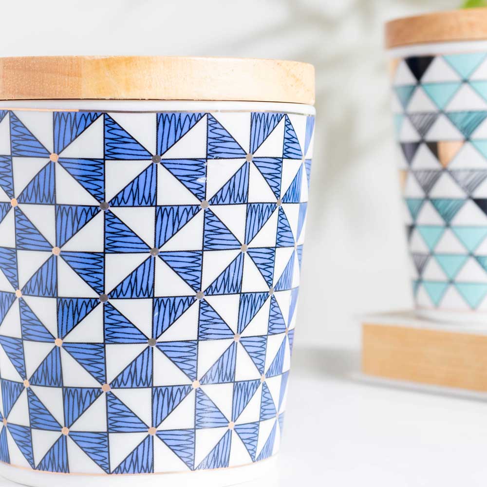 Mosaic Mug With Wooden Lid Blue White Large 500 ml - Image 4